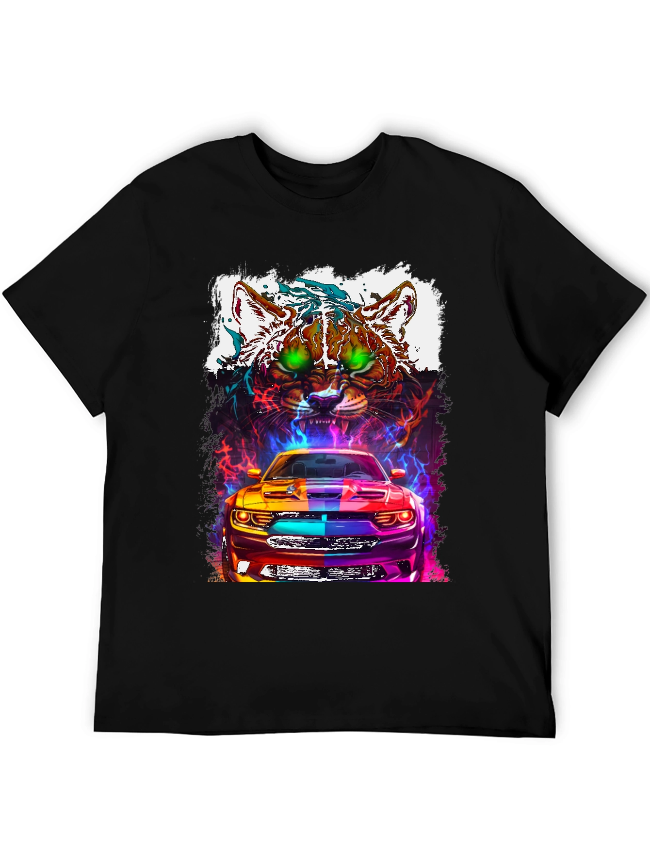 Black Car and Cat Graphic Tee - Cool Design view 5