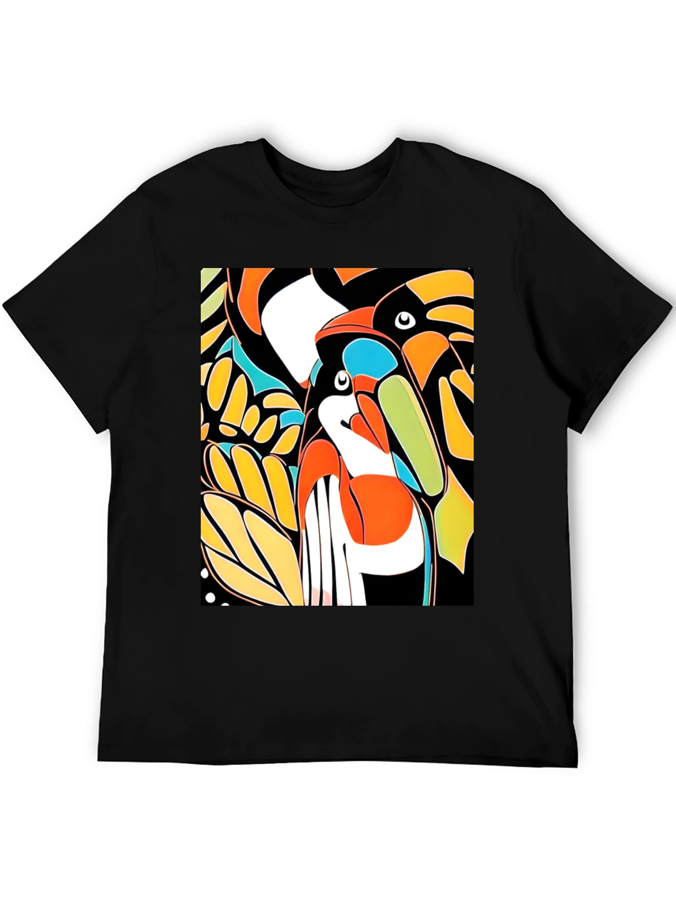 Black Abstract Toucan Print Black T-Shirt view 5