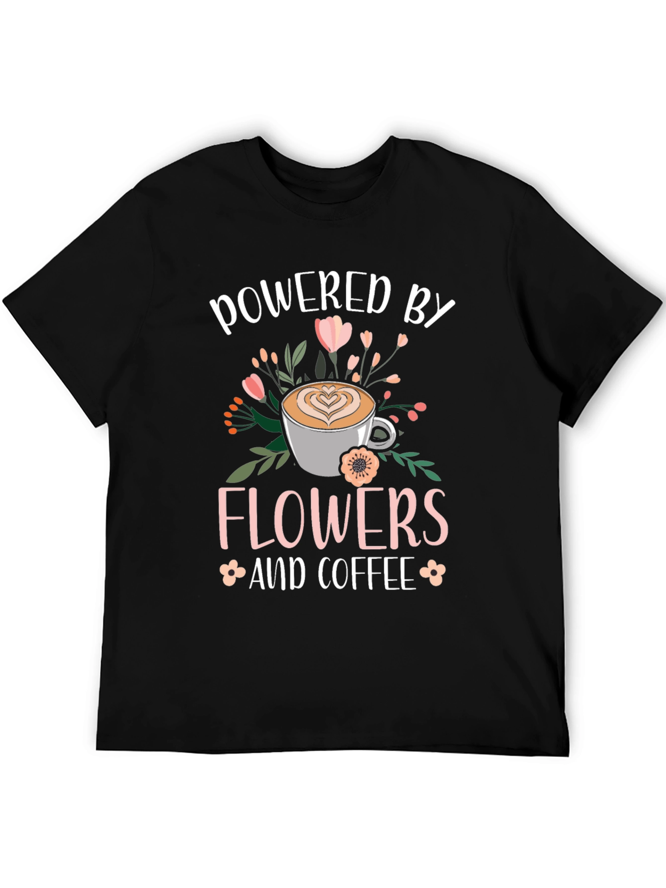 Black Powered By Flowers and Coffee Graphic Tee view 5