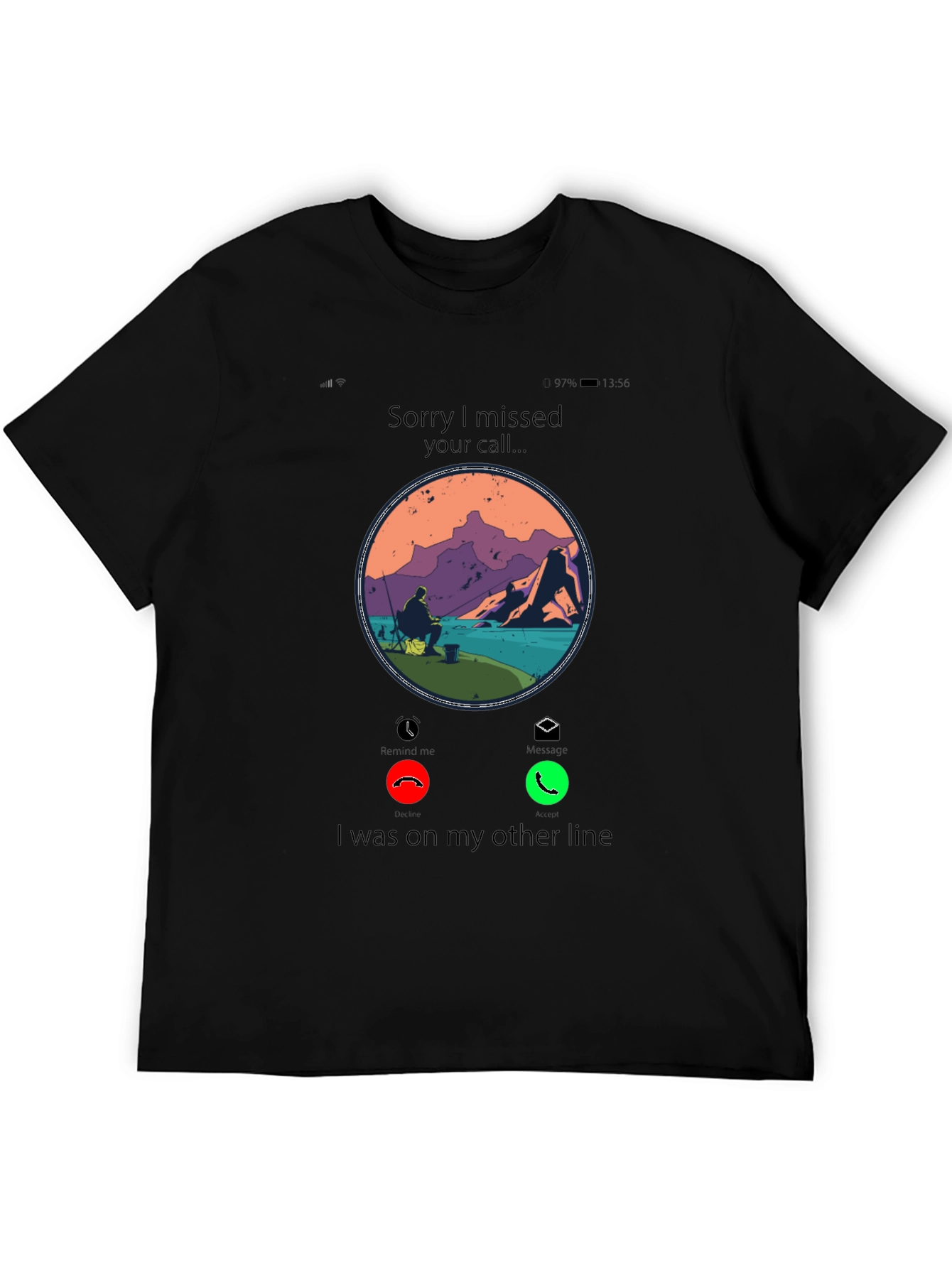 Black Missed Call Fishing T-Shirt -  On the Line view 5