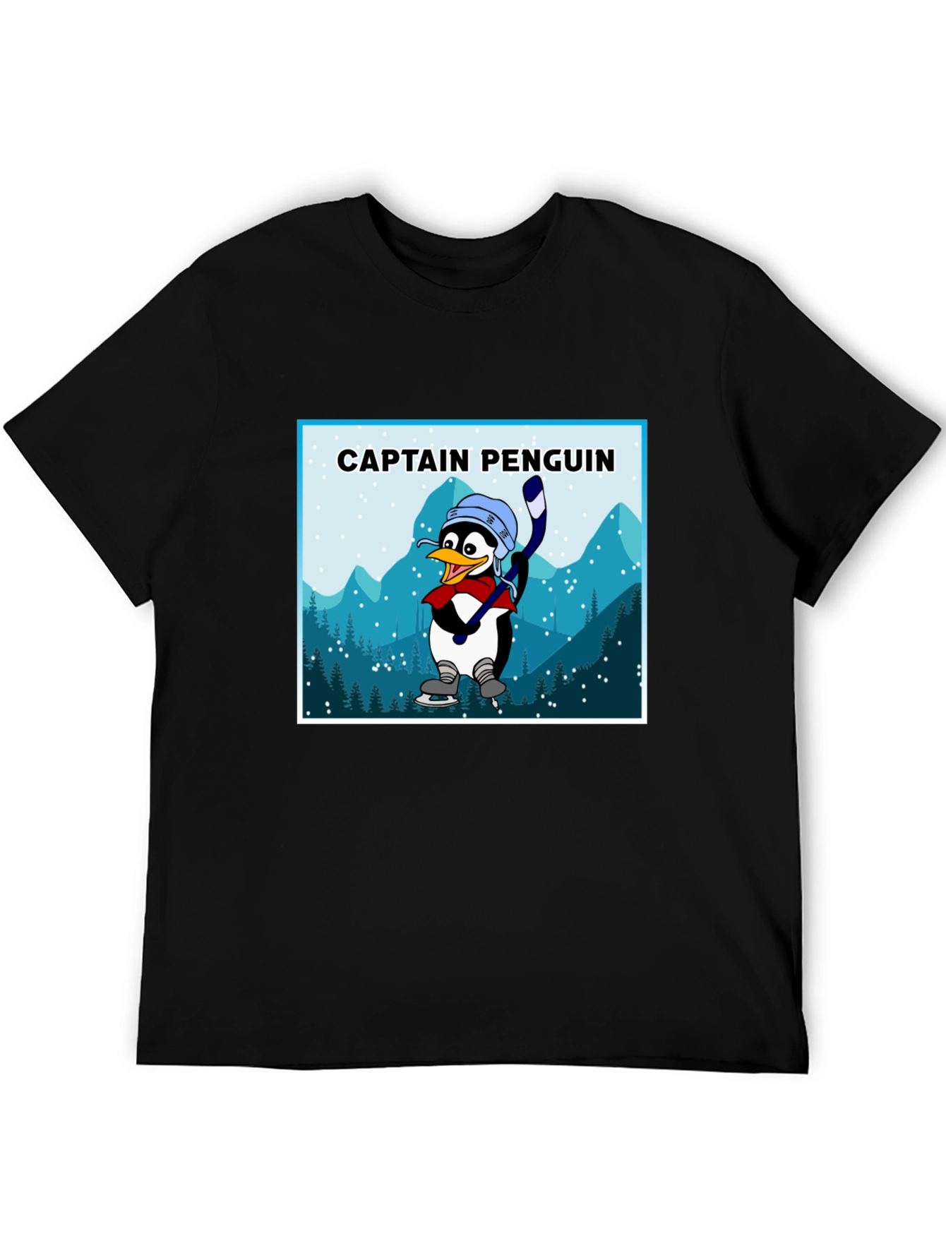 Black Captain Penguin Graphic Tee - Black Cotton T-Shirt view 5