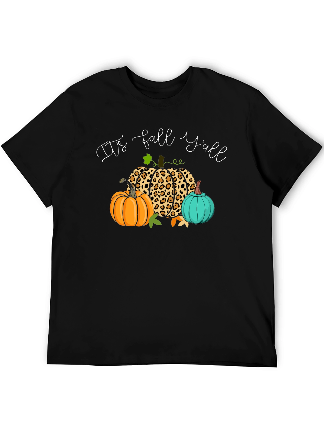Black It's Fall Y'all Pumpkin Leopard T-Shirt view 5