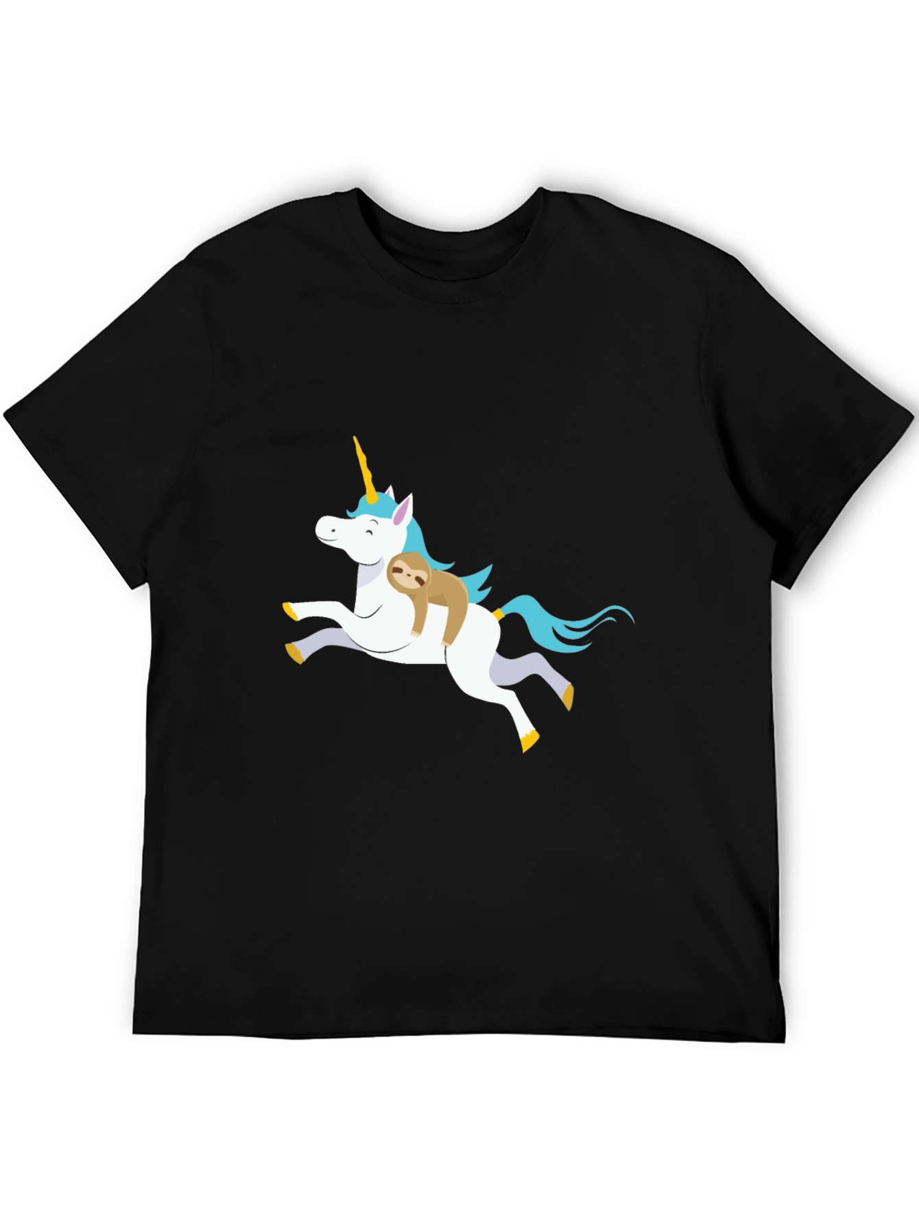Black Unicorn Sloth Graphic T-Shirt, Black view 5