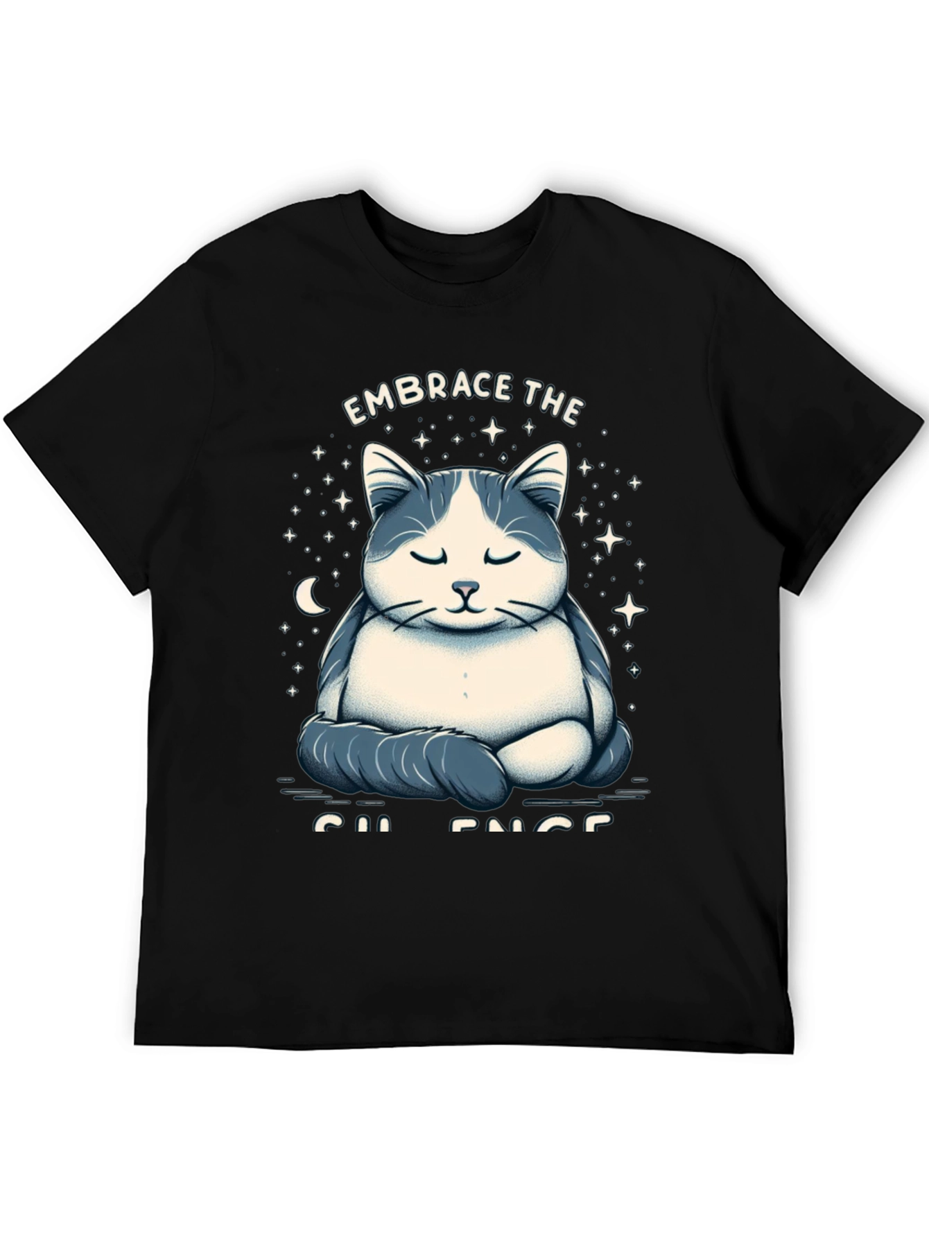 Black Zen Cat Meditation Graphic T-Shirt view 5