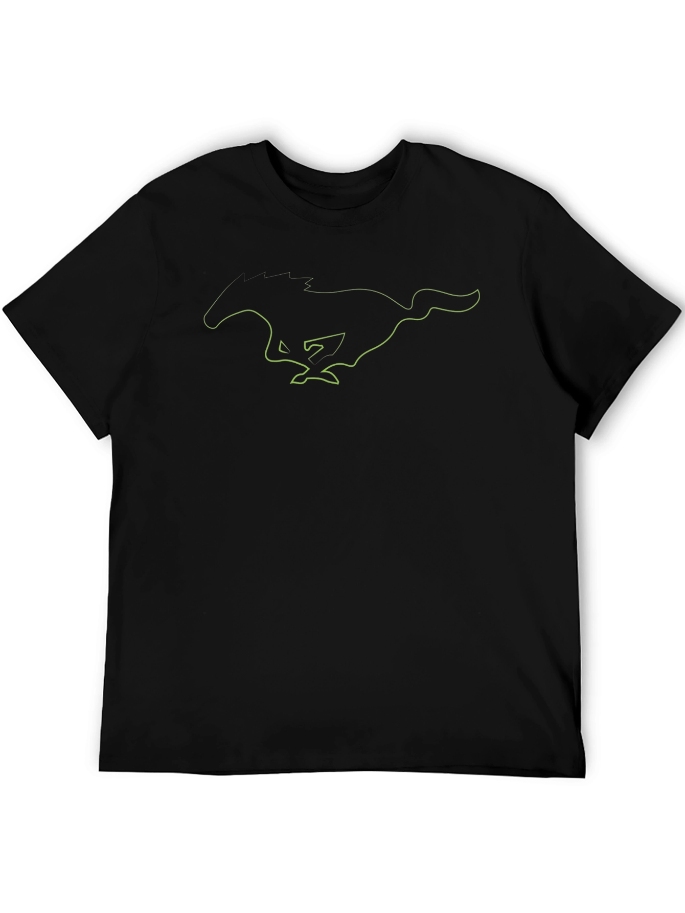Black Men's Black T-Shirt with Green Mustang Graphic view 5