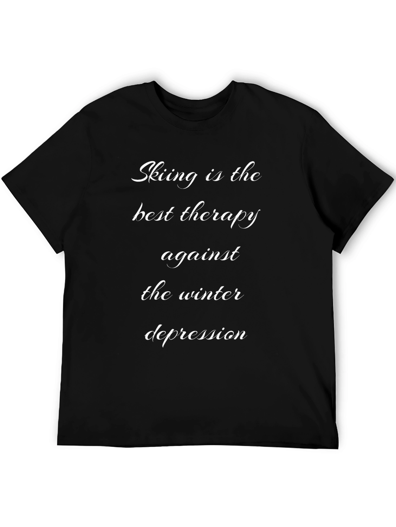 Black Skiing Therapy T-Shirt - Winter Depression Relief Tee view 5