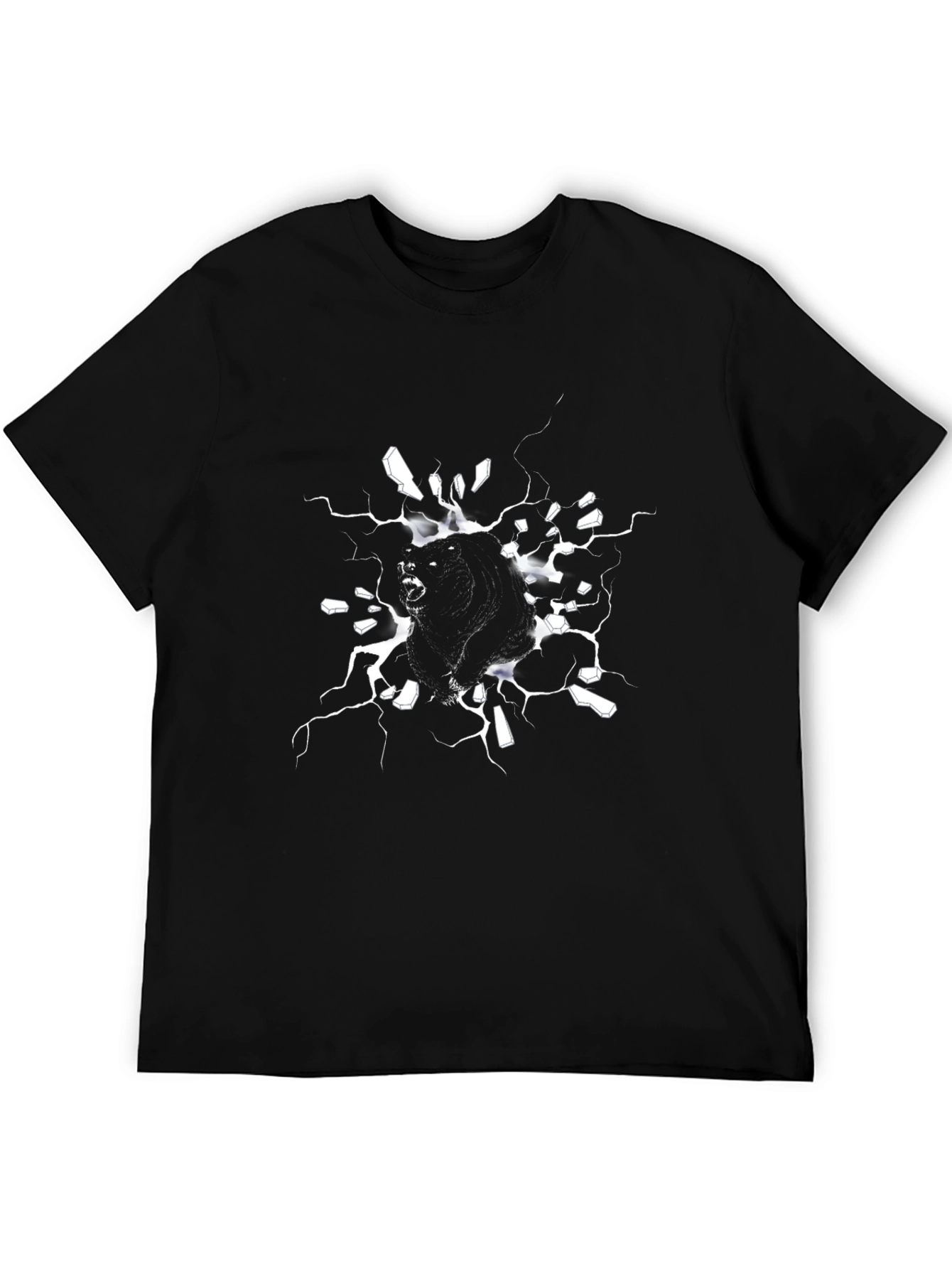 Black Men's Black Graphic Tee - Bear Breaking Through view 5