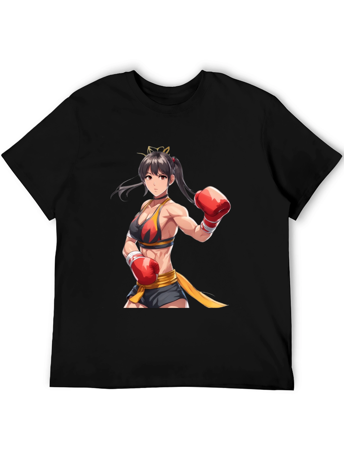 Black Anime Boxer Graphic Tee - Black Short Sleeve Shirt view 5