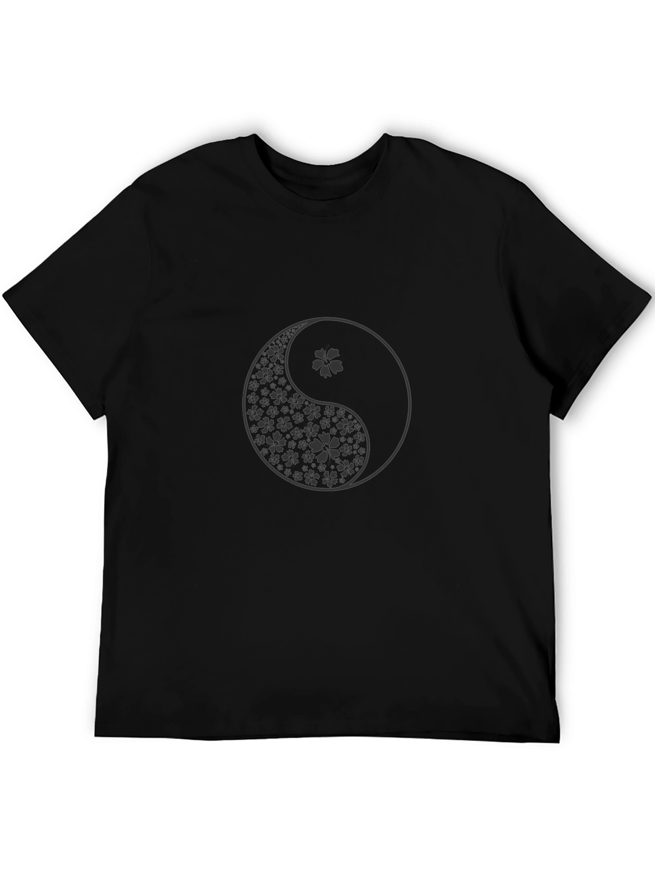 Black Yin Yang Cherry Blossom Black T-Shirt view 5