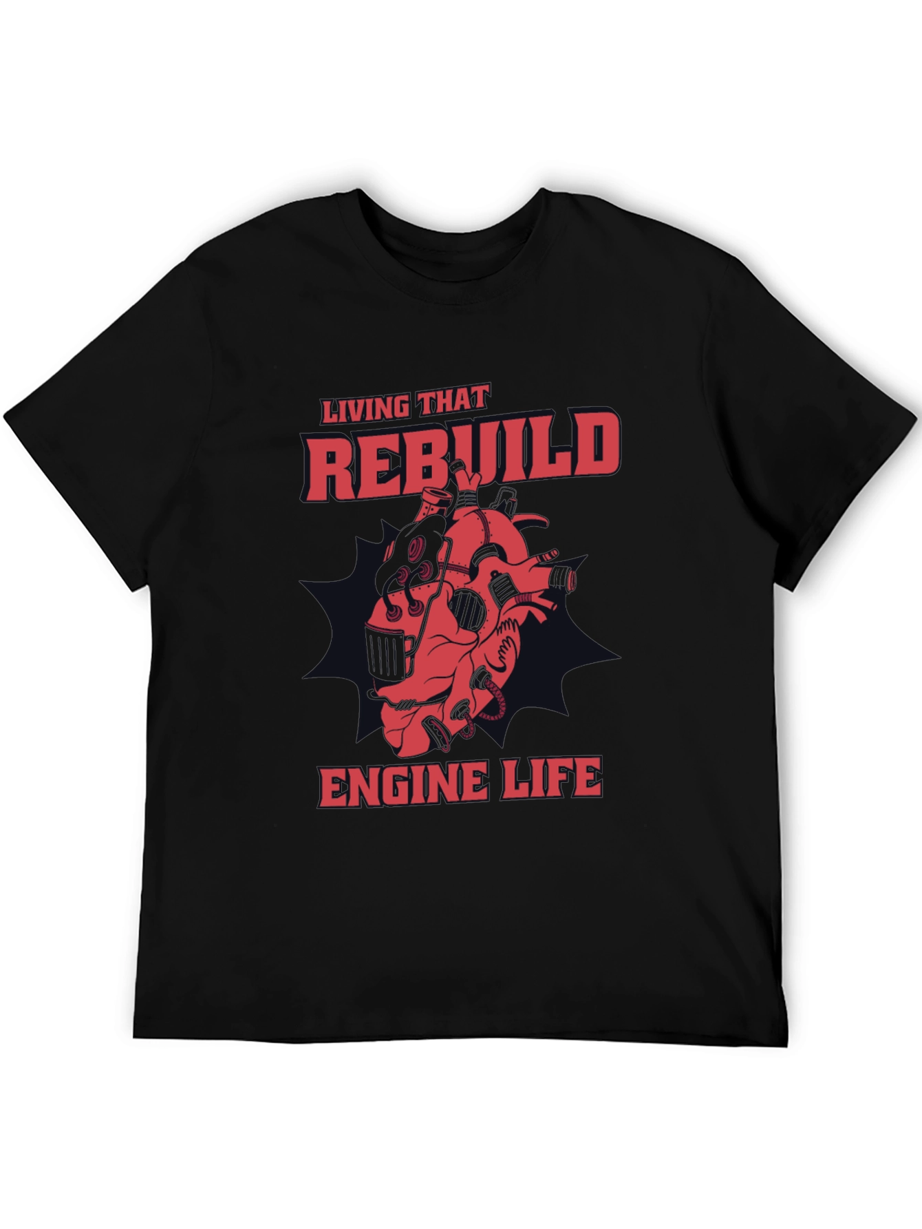 Black Rebuild Engine Life Graphic T-Shirt view 5