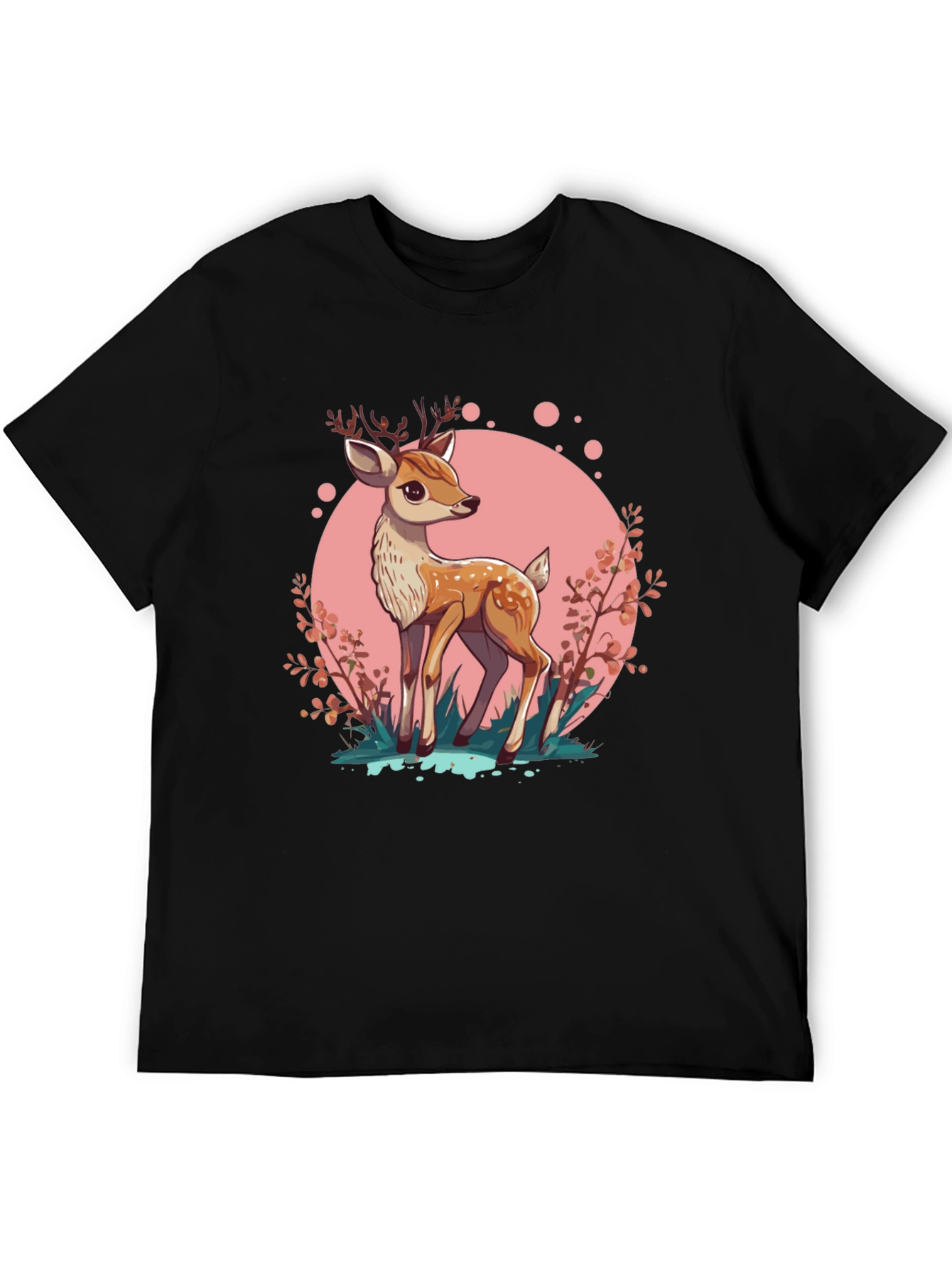 Black Cute Deer Graphic Tee - Stylish Men's Black T-Shirt view 5