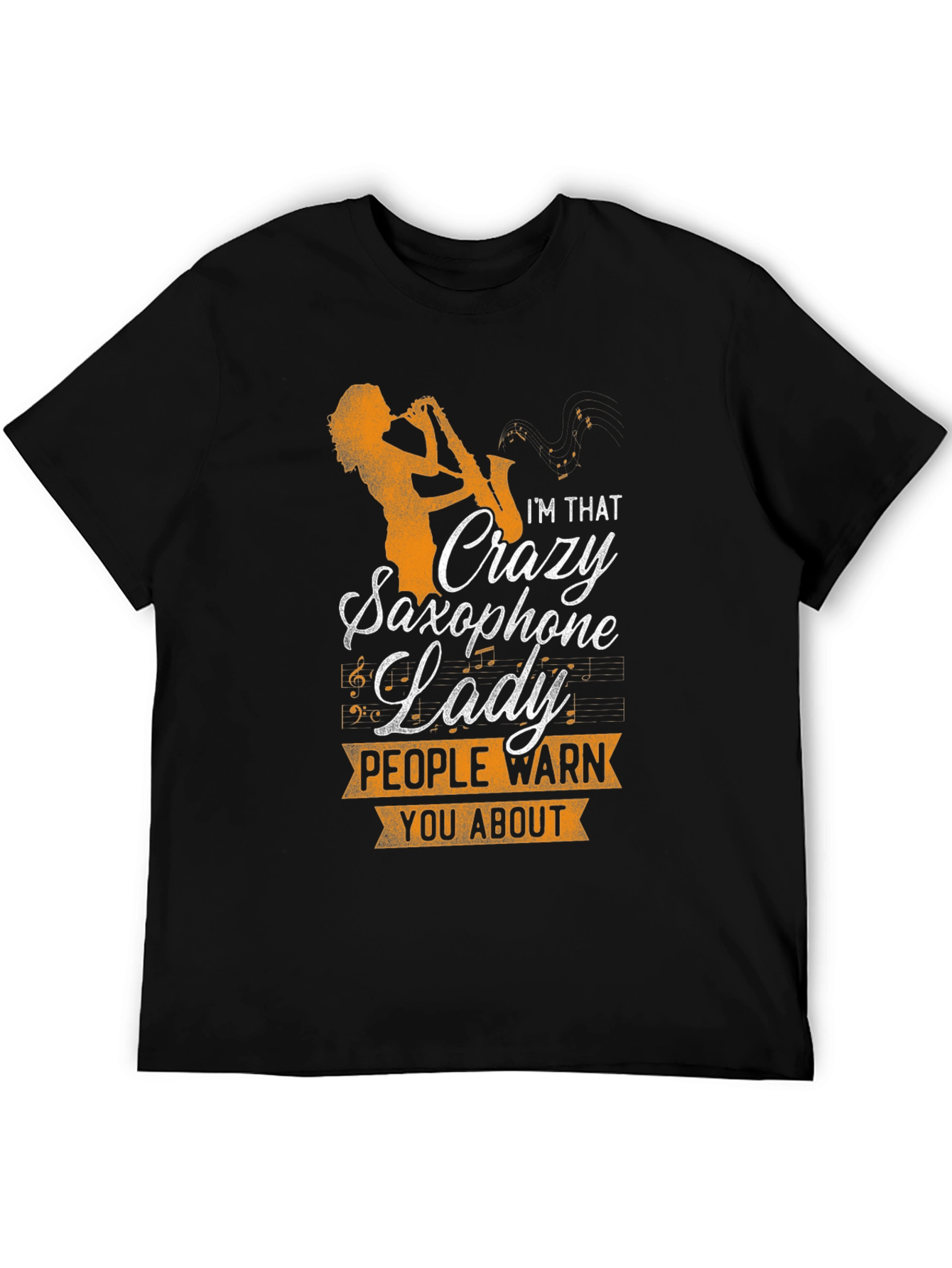 Black Crazy Saxophone Lady Graphic T-Shirt view 5