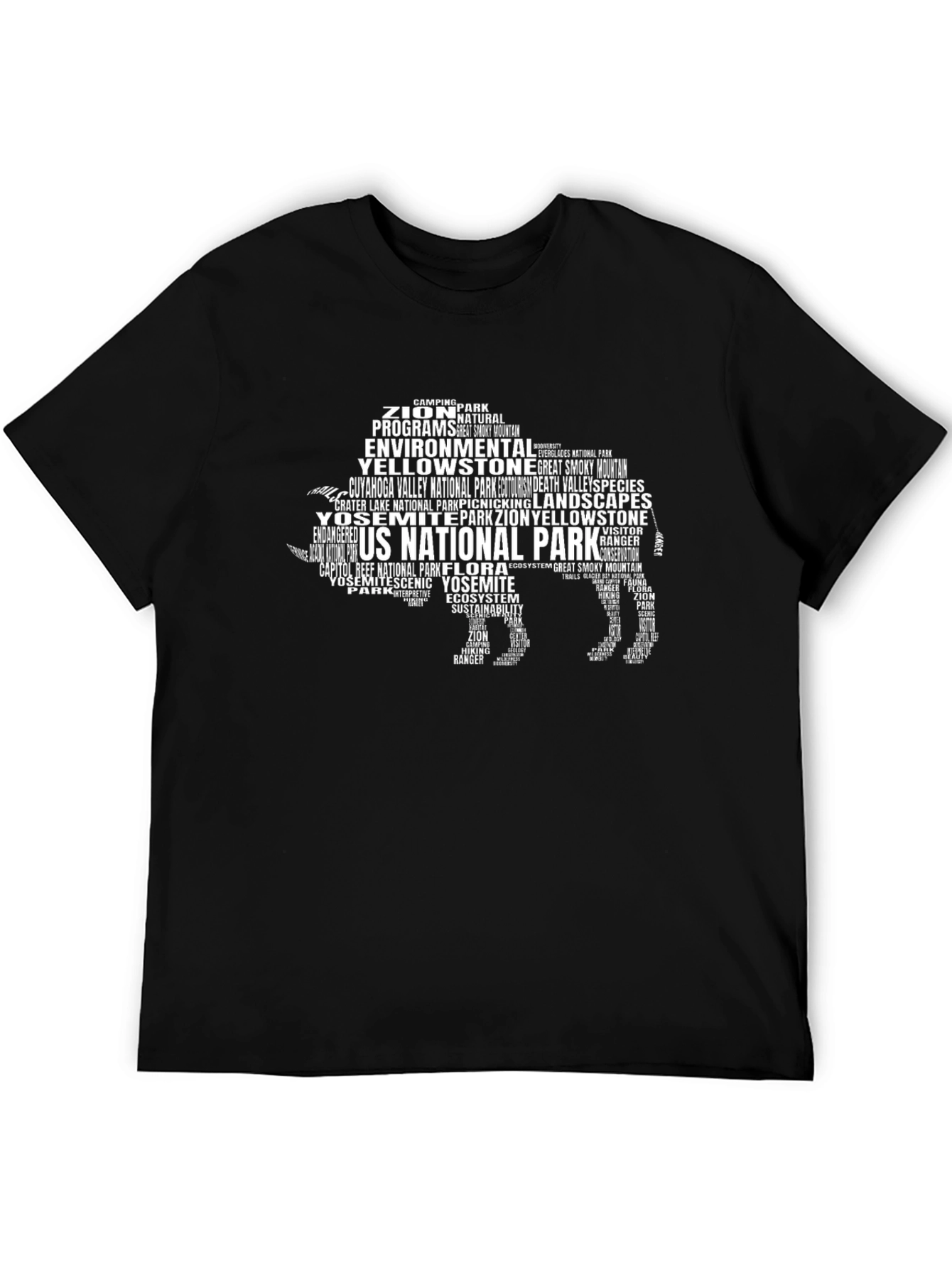 Black National Park Buffalo Word Art T-Shirt view 5