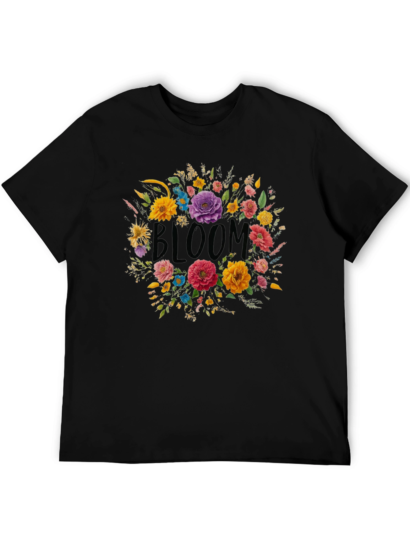 Black Floral Bloom Graphic Black T-Shirt view 5