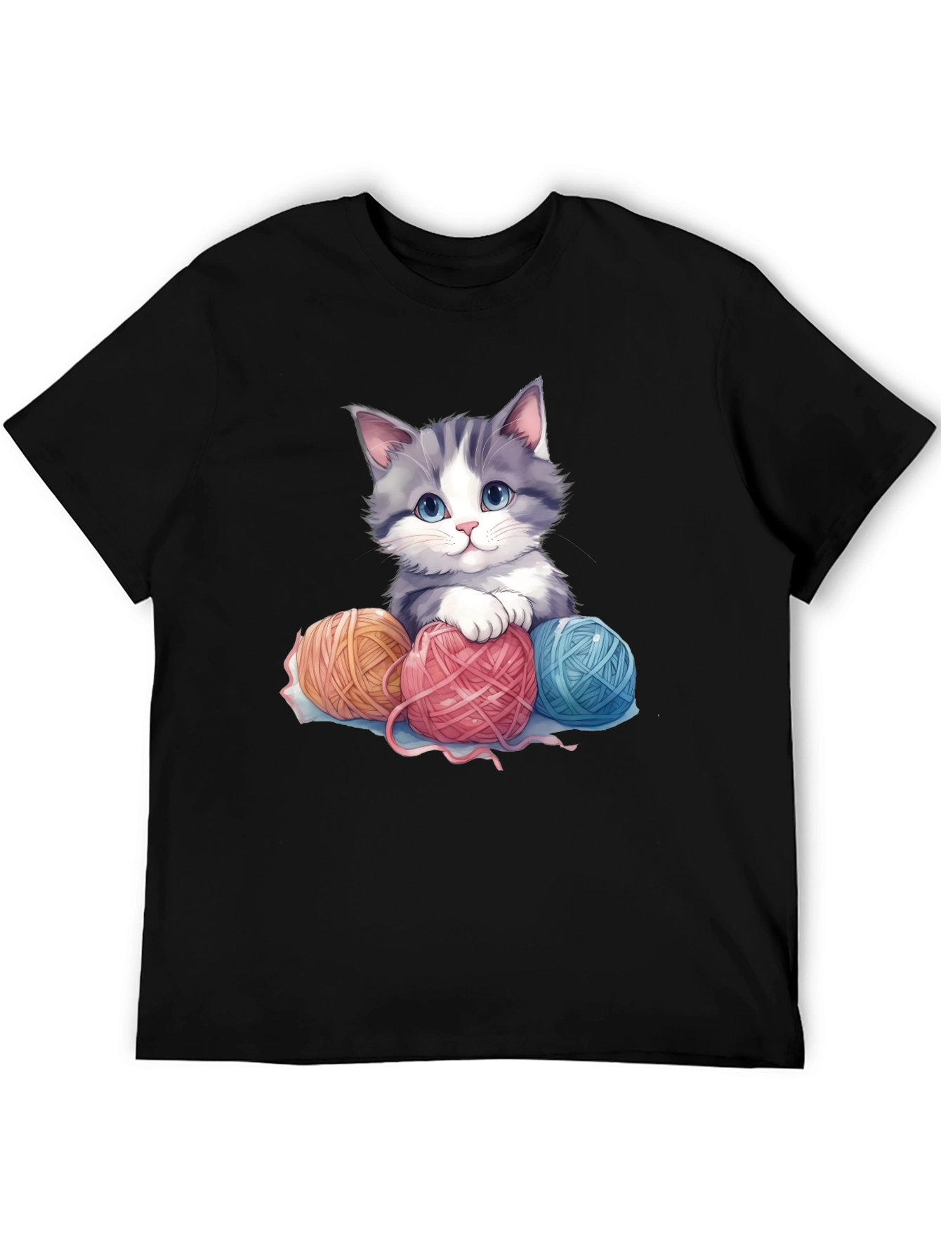 Black Cute Kitten & Yarn Balls Graphic Tee view 5