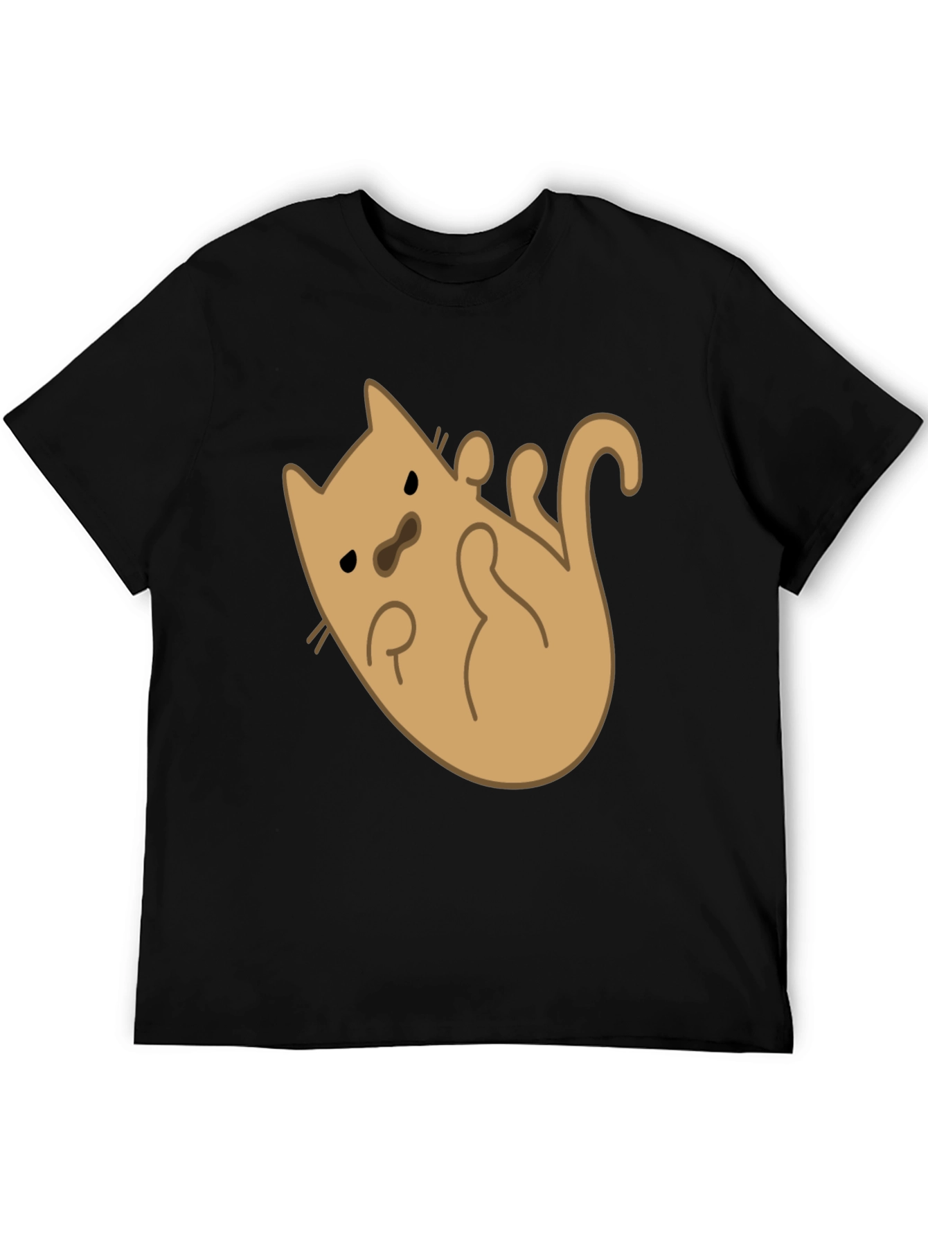 Black Cute Cat Cartoon Graphic T-Shirt - Black Cotton Tee view 5