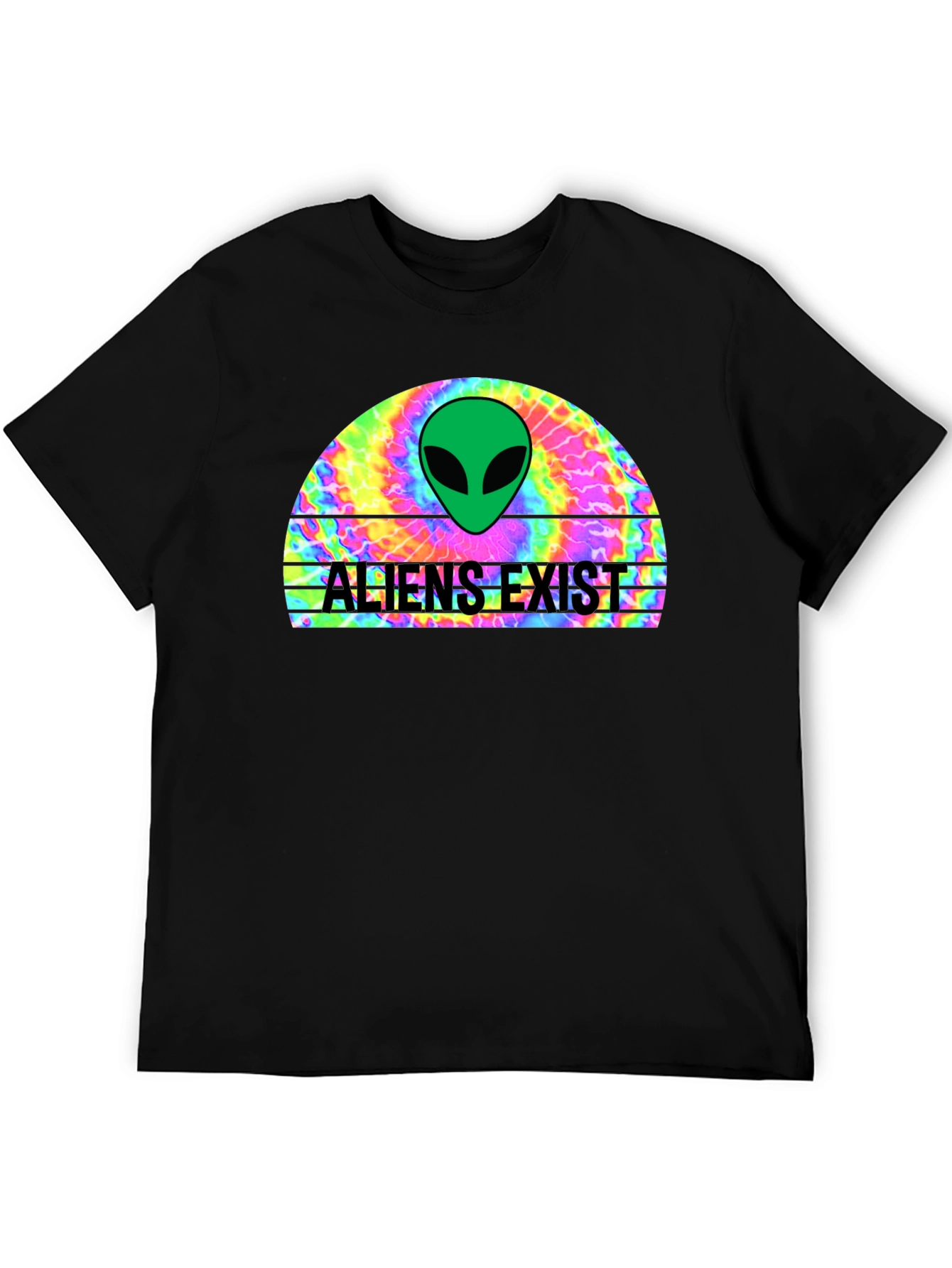 Black Aliens Exist Graphic T-Shirt - Retro Tie Dye Design view 5