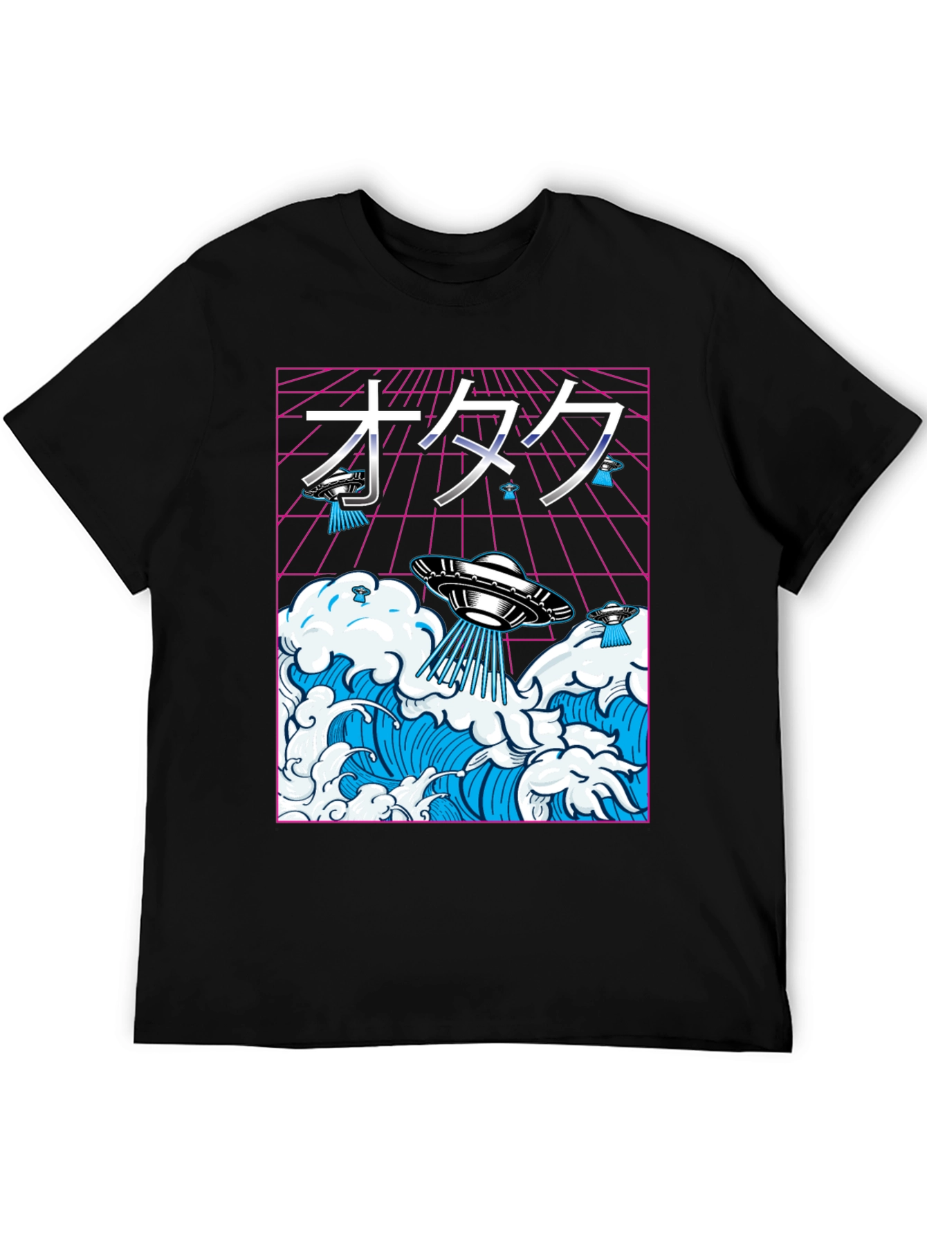 Black Otaku UFO Waves Graphic Tee view 5