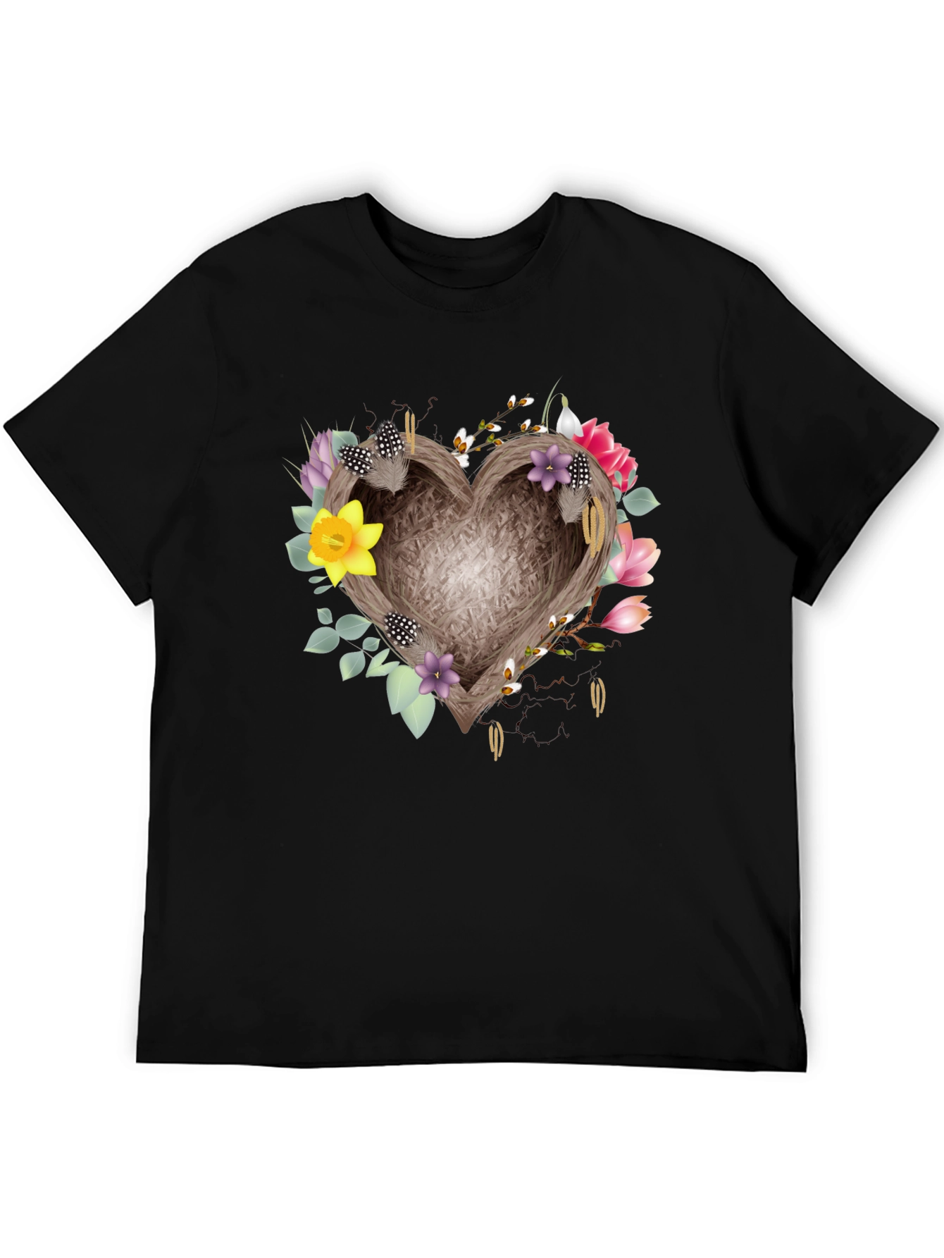Black Floral Heart Nest Tee - Stylish Comfort view 5