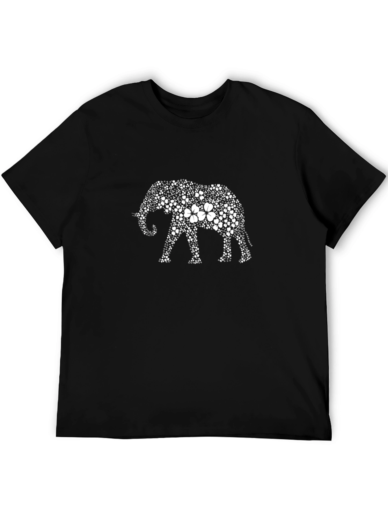 Black Elephant Flower Graphic Tee - Black Cotton T-Shirt view 5