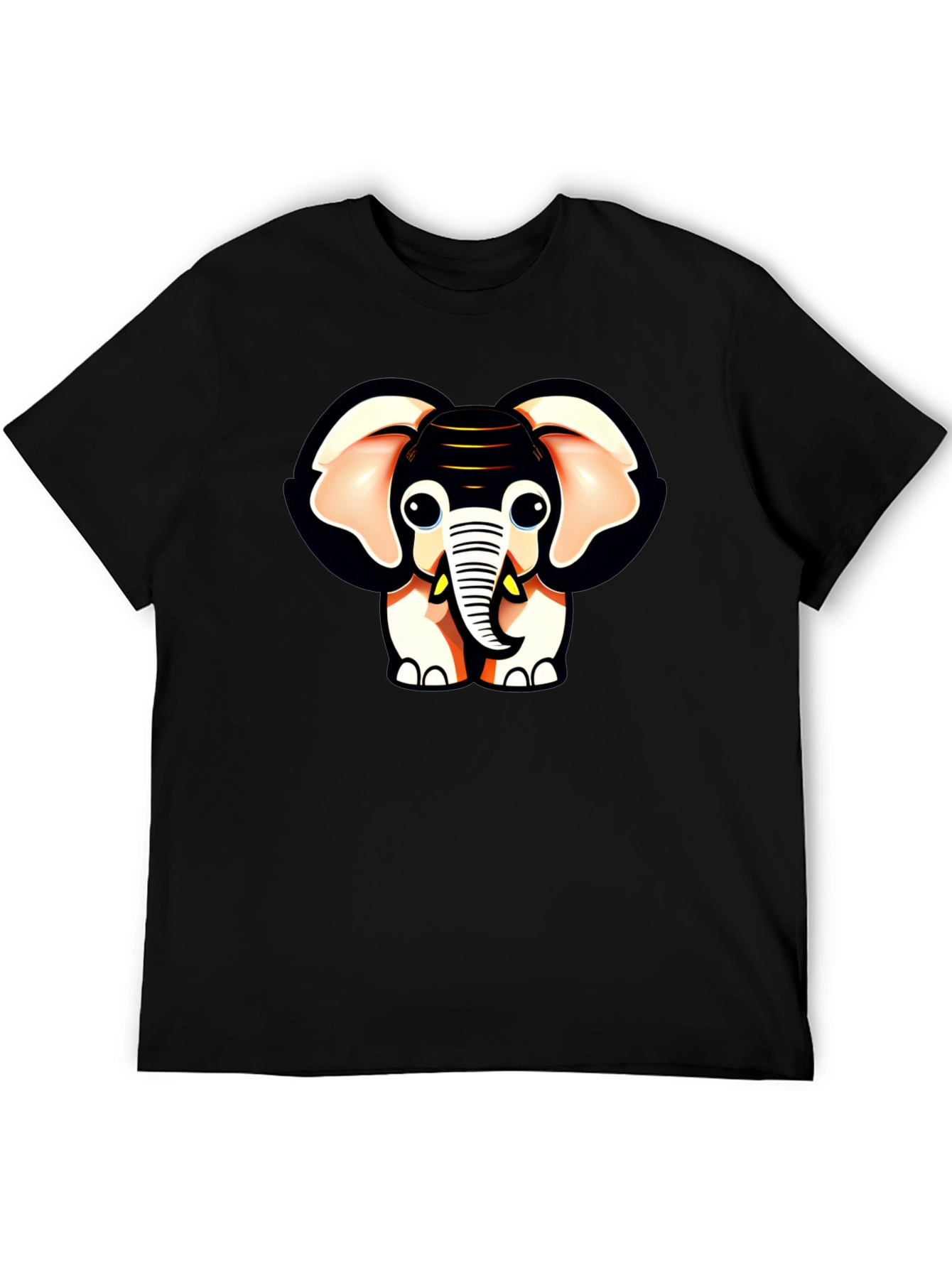 Black Cute Cartoon Elephant Graphic Black T-Shirt view 5