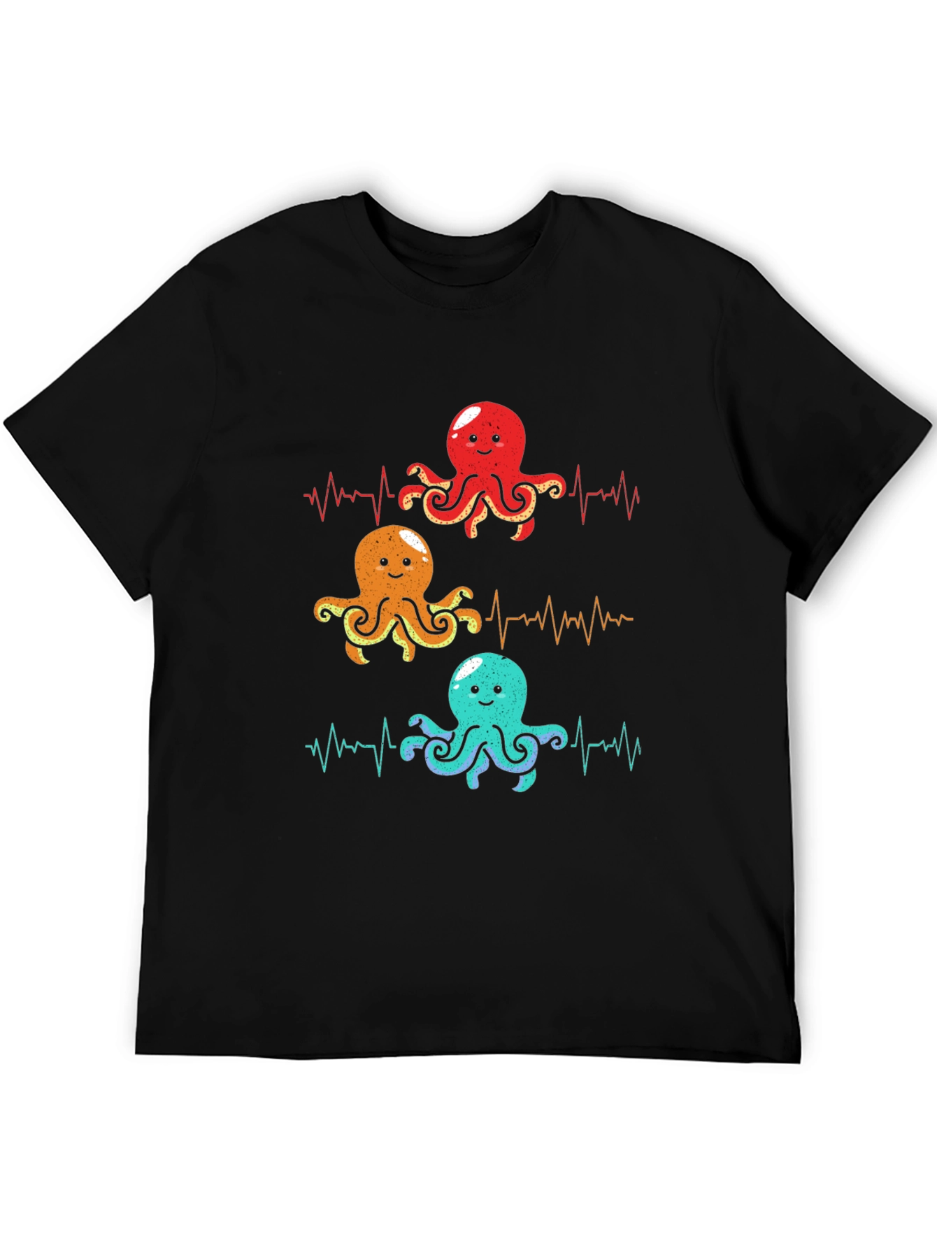 Black Octopus Heartbeat Graphic T-Shirt - Sea Life Tee view 5