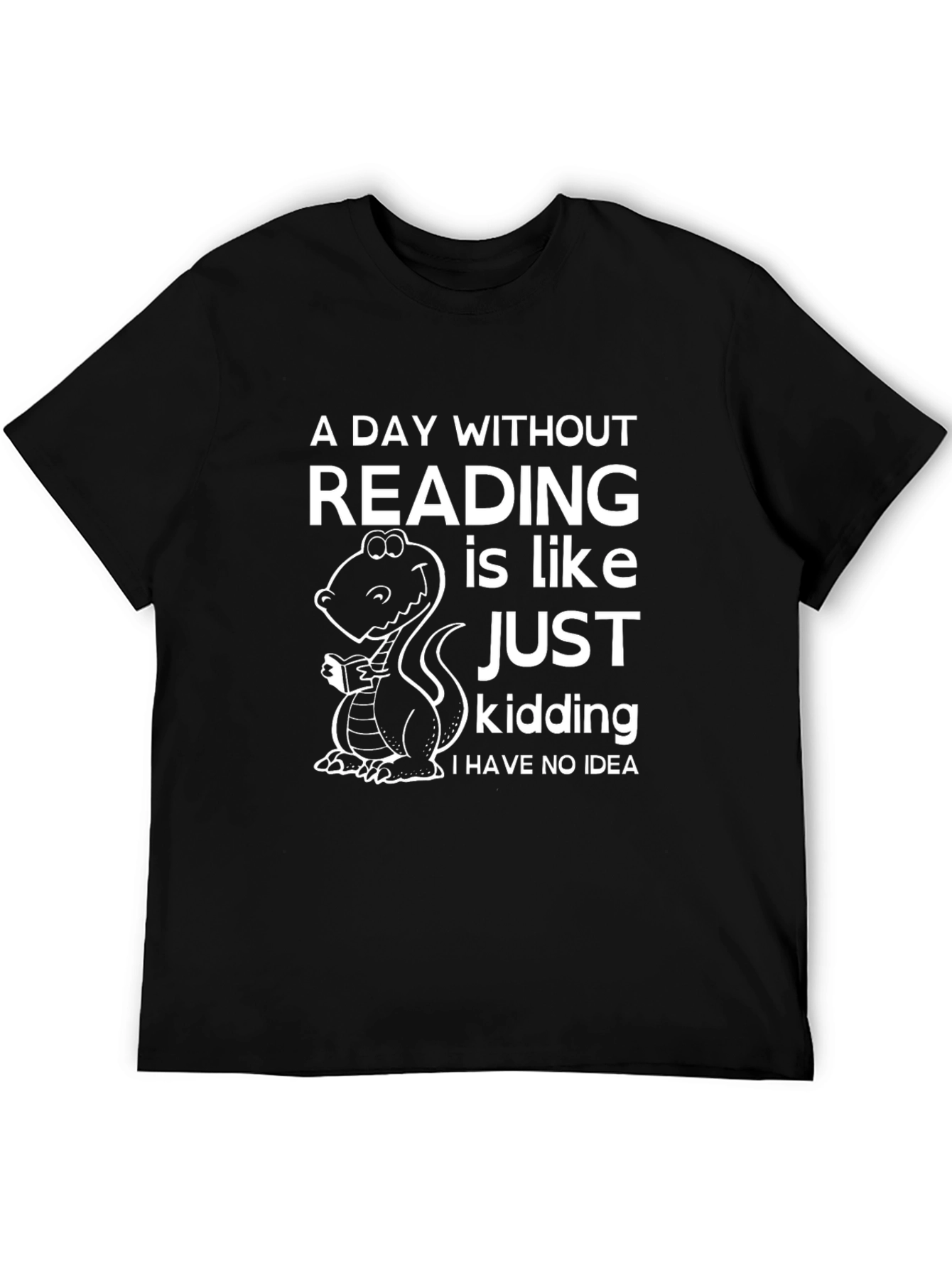 Black Funny Reading Dinosaur Graphic T-Shirt view 5