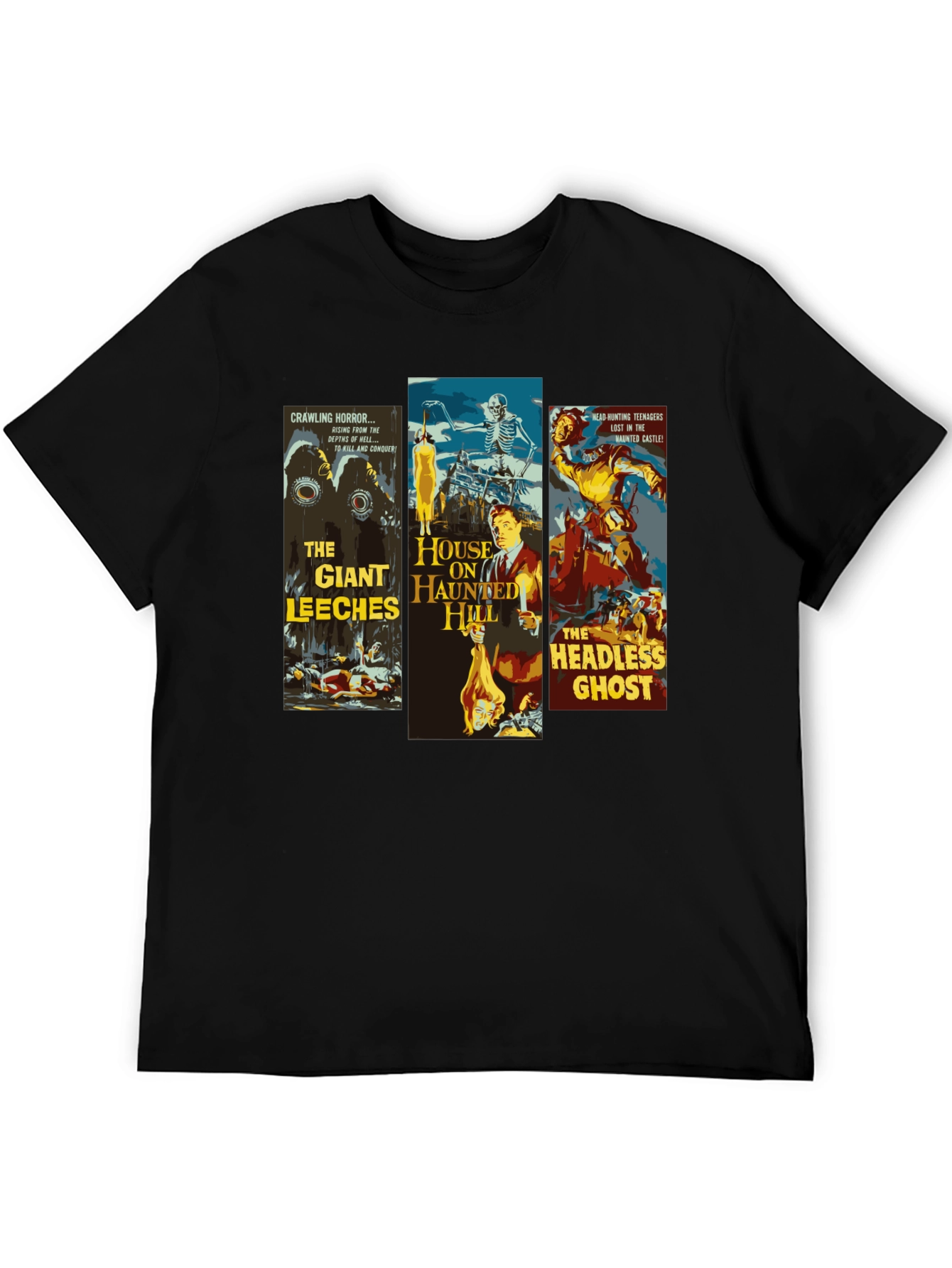 Black Horror Movie Poster Collage Graphic T-Shirt view 5