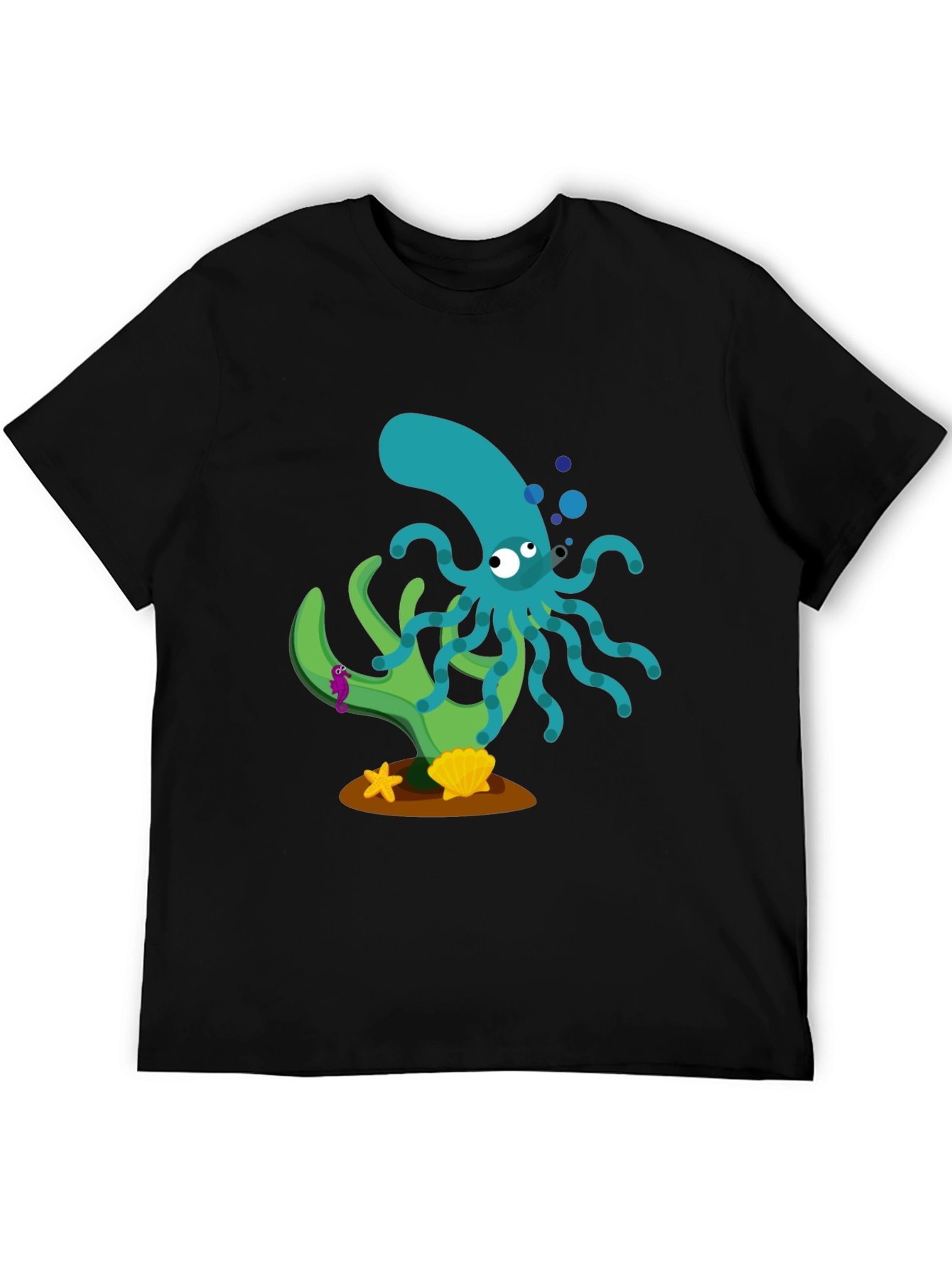 Black Cartoon Octopus Graphic Print Black T-Shirt view 5