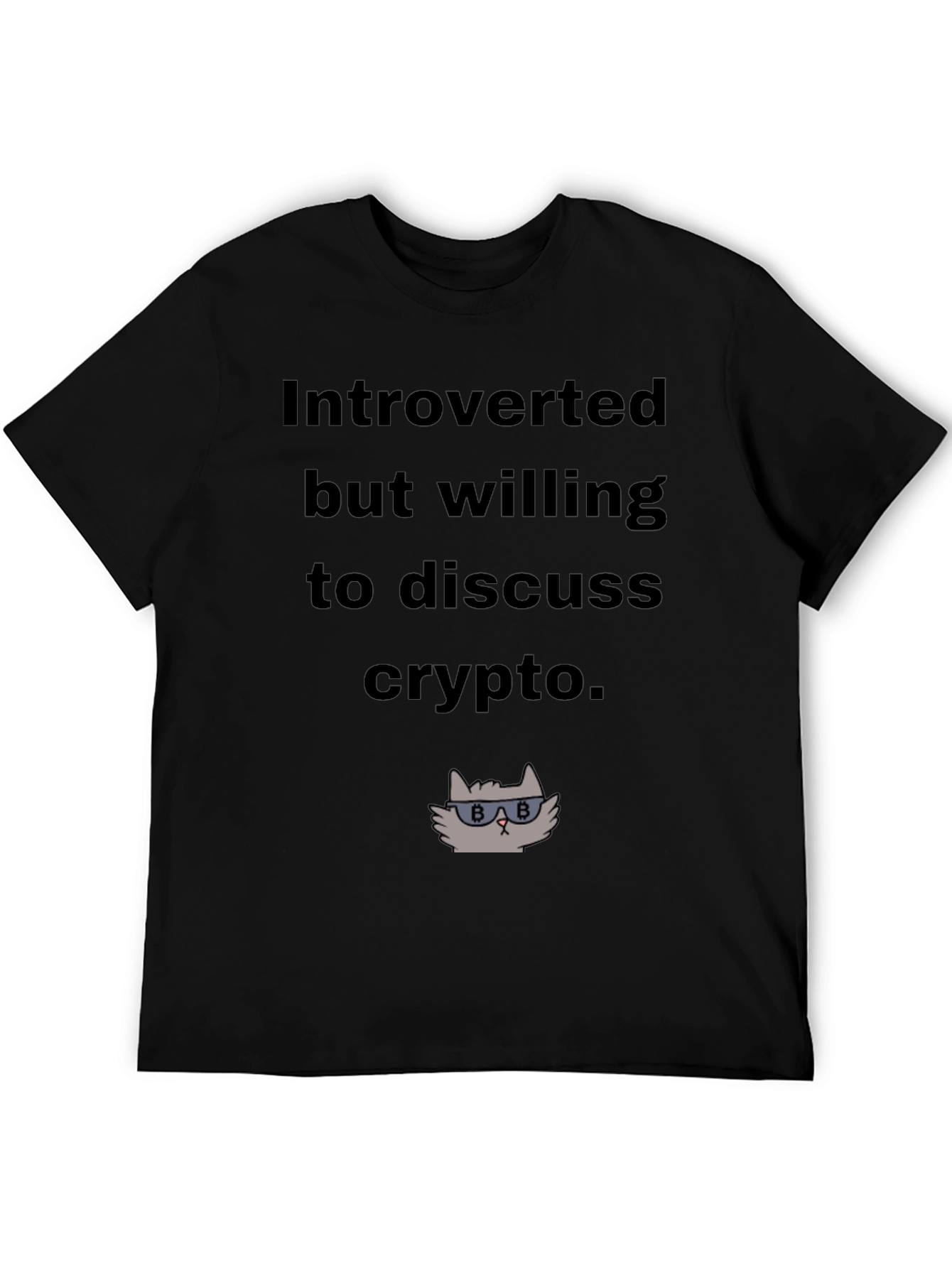 Black Introverted Crypto Cat Graphic T-Shirt view 5