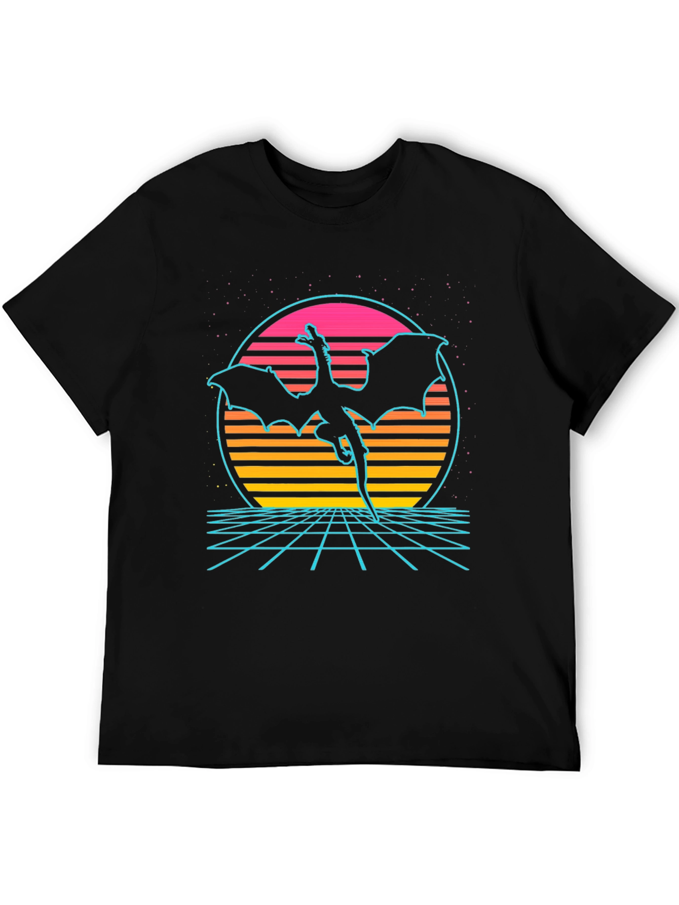 Black Retro Dragon Synthwave T-Shirt view 5