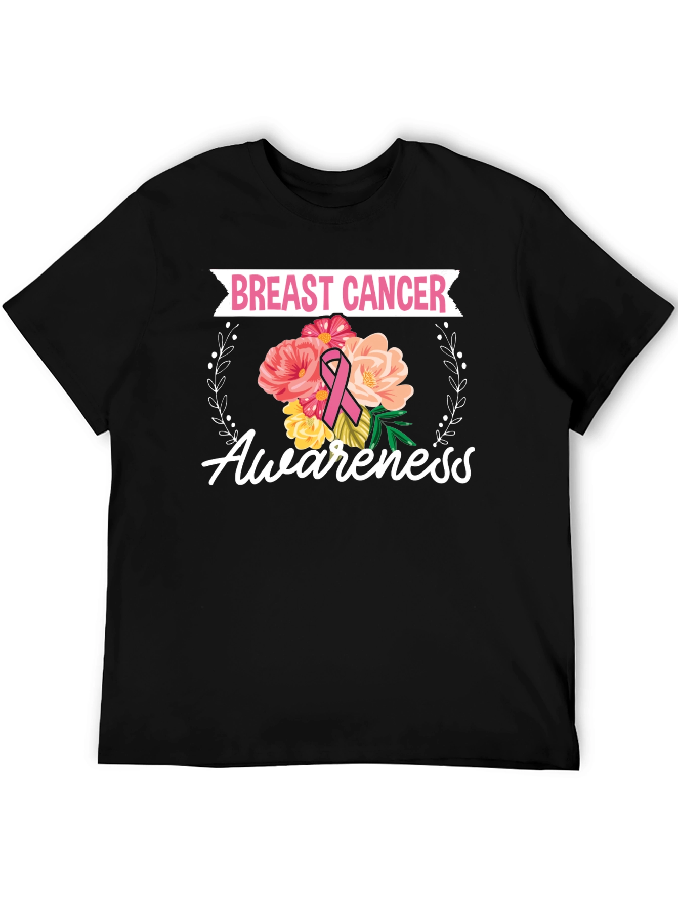 Black Breast Cancer Awareness Floral T-Shirt view 5