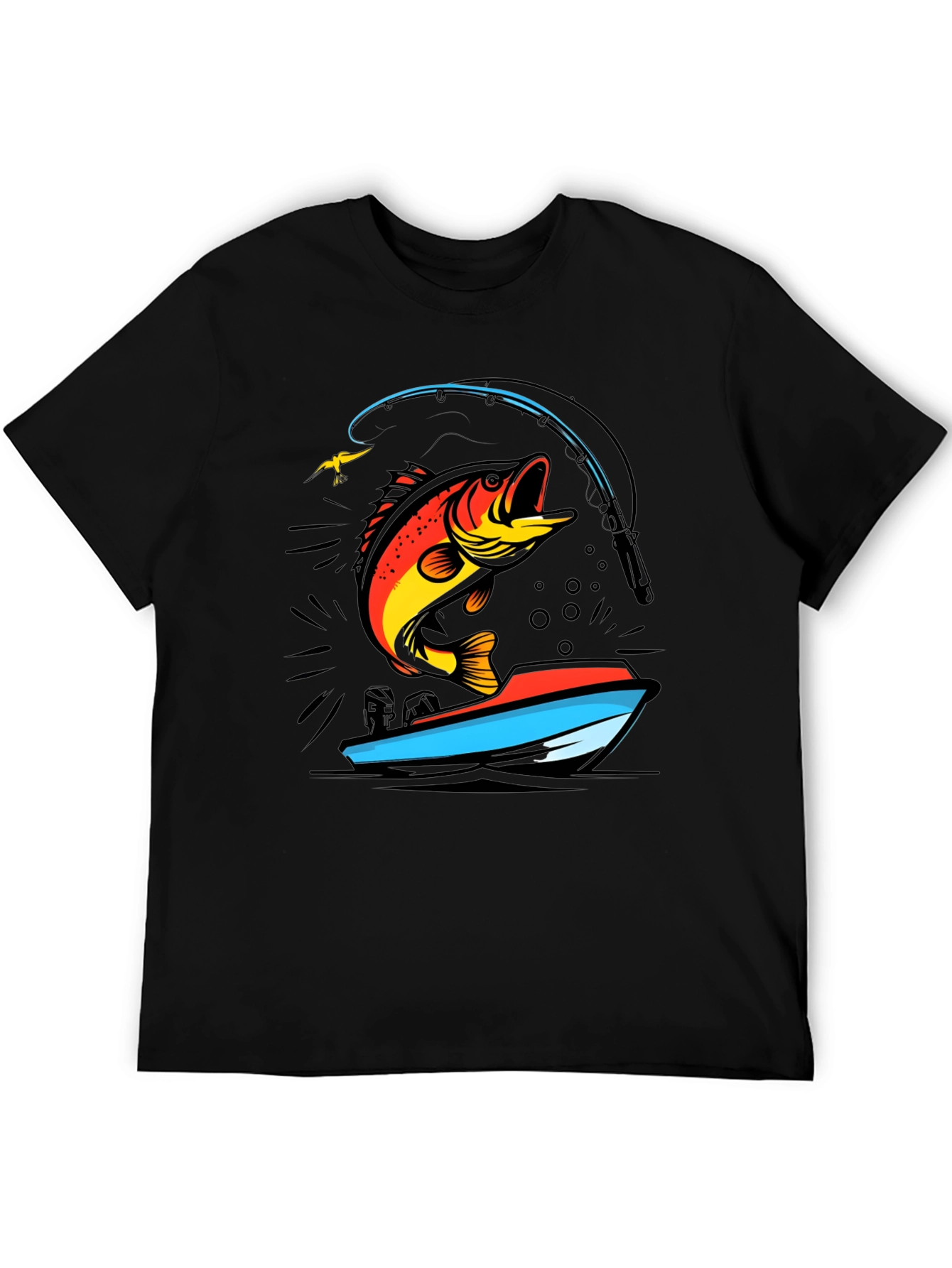 Black Fishing T-Shirt: Bass Jumping From Boat view 5