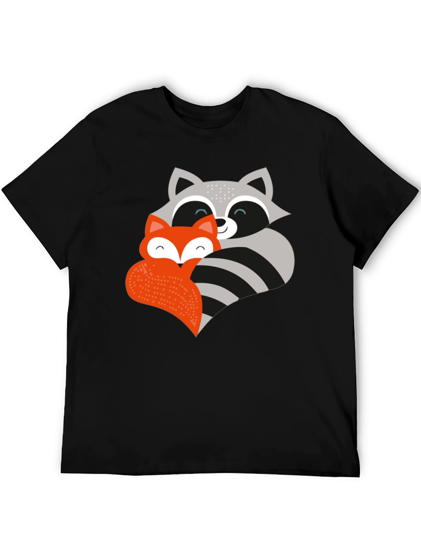 Black Cute Fox and Raccoon Graphic Tee view 5