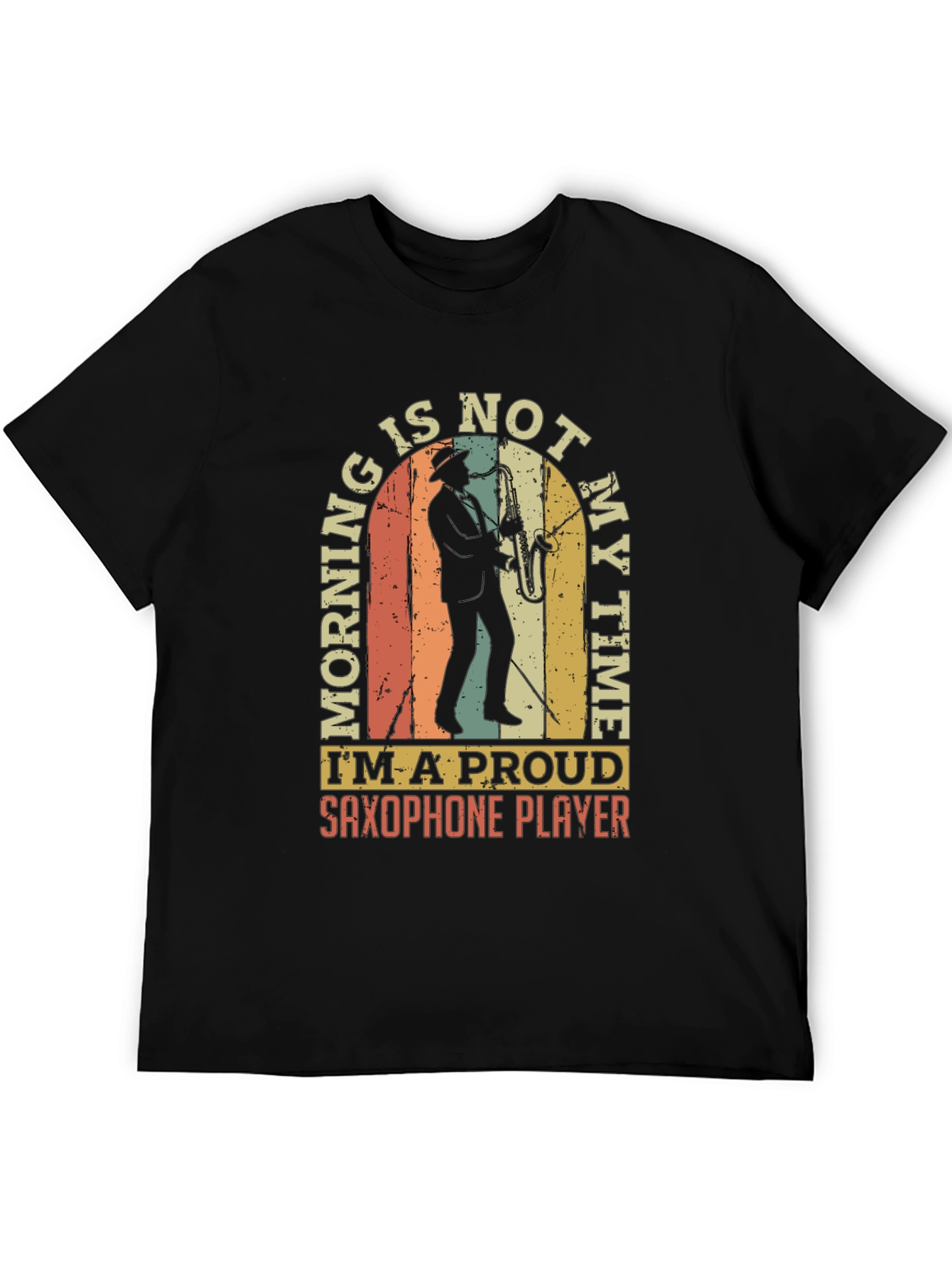 Black Saxophone Player T-Shirt - Morning is Not My Time! view 5