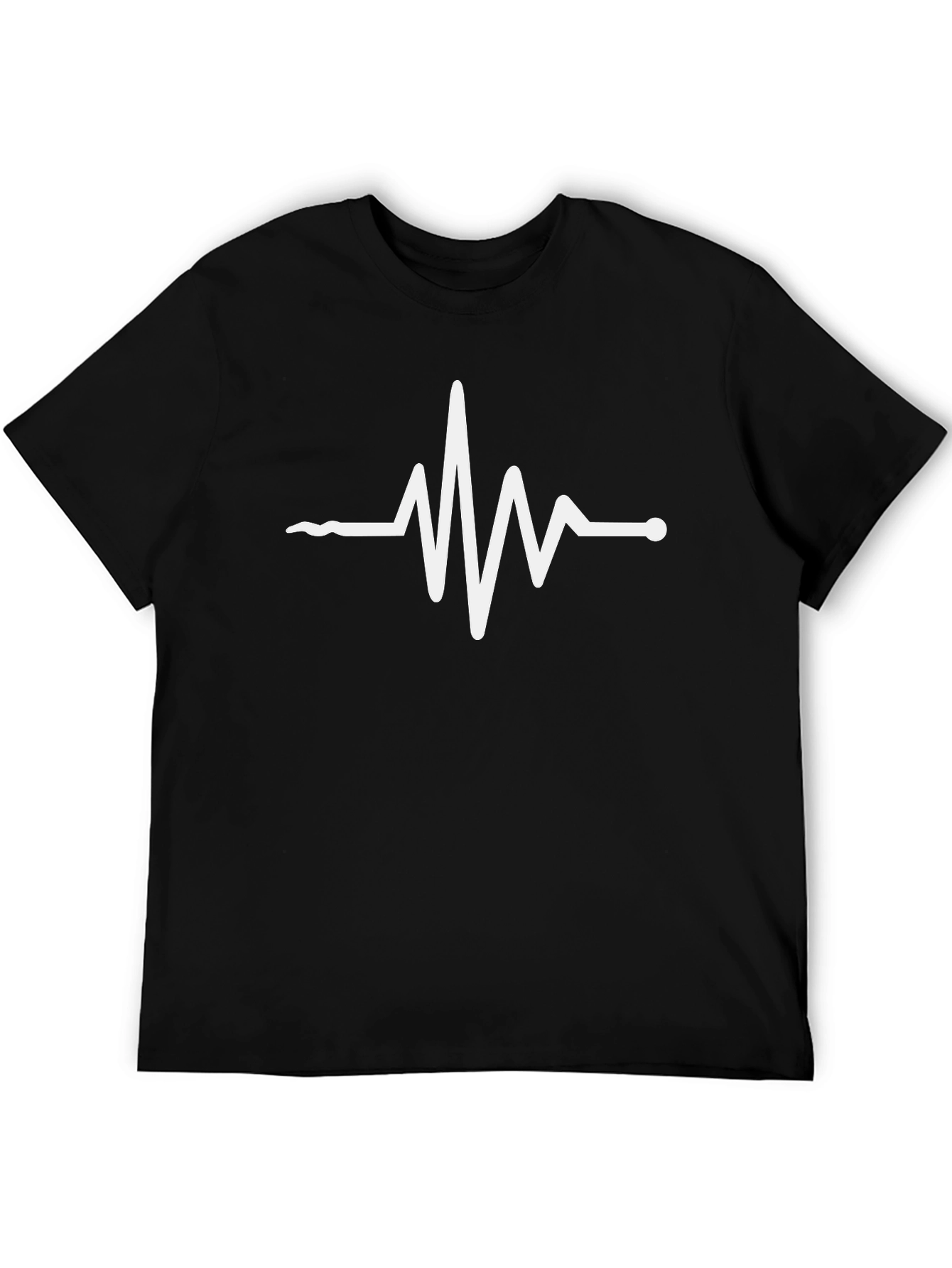 Black Pulse T-Shirt - Black Cotton with White Heartbeat Design view 5
