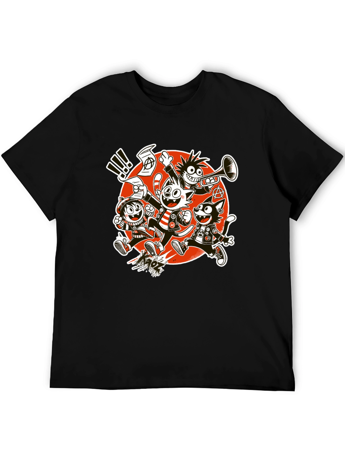 Black Cartoon Punk Band Graphic T-Shirt view 5