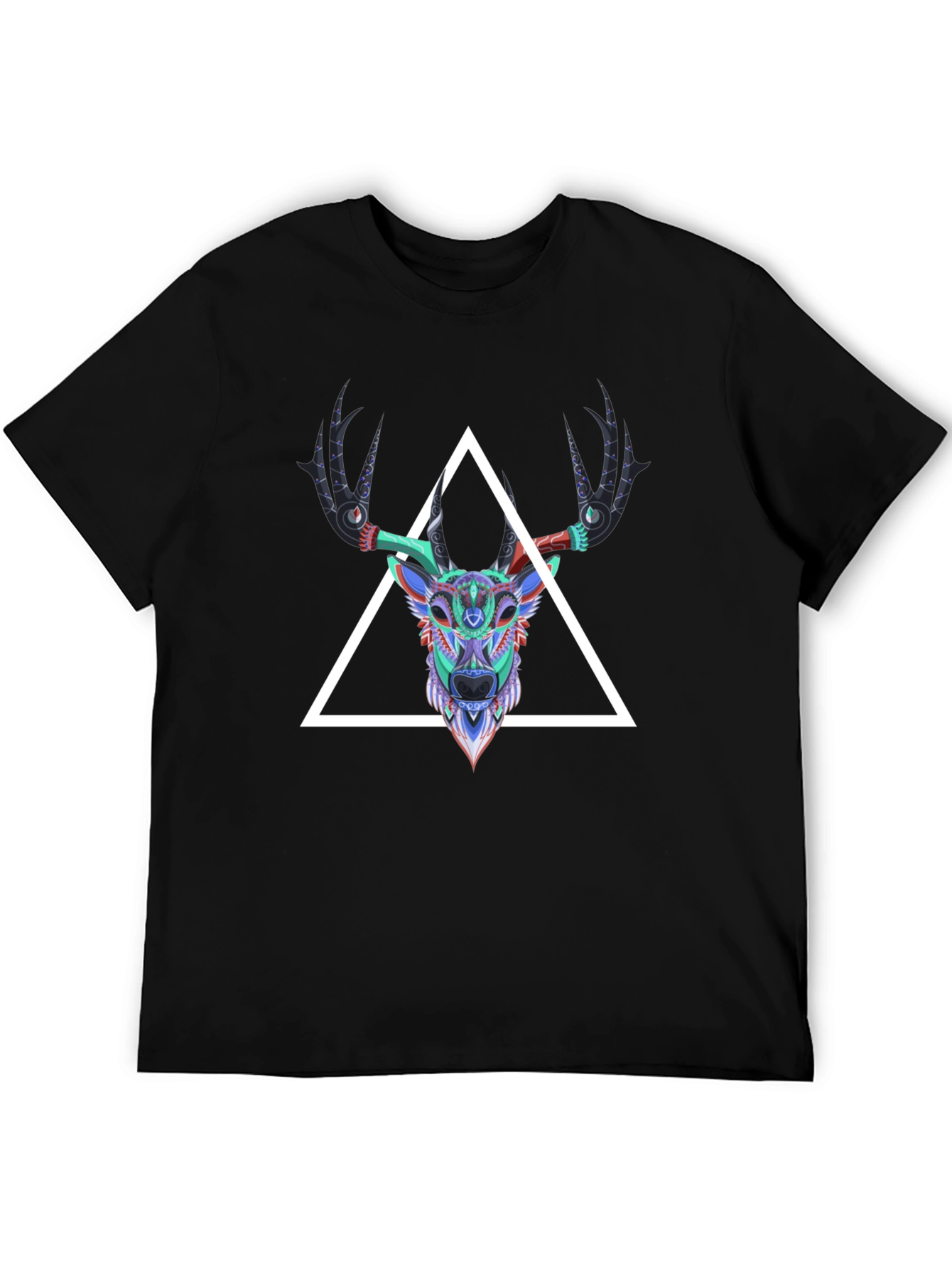 Black Geometric Deer Head Graphic Tee - Men's Black T-Shirt view 5