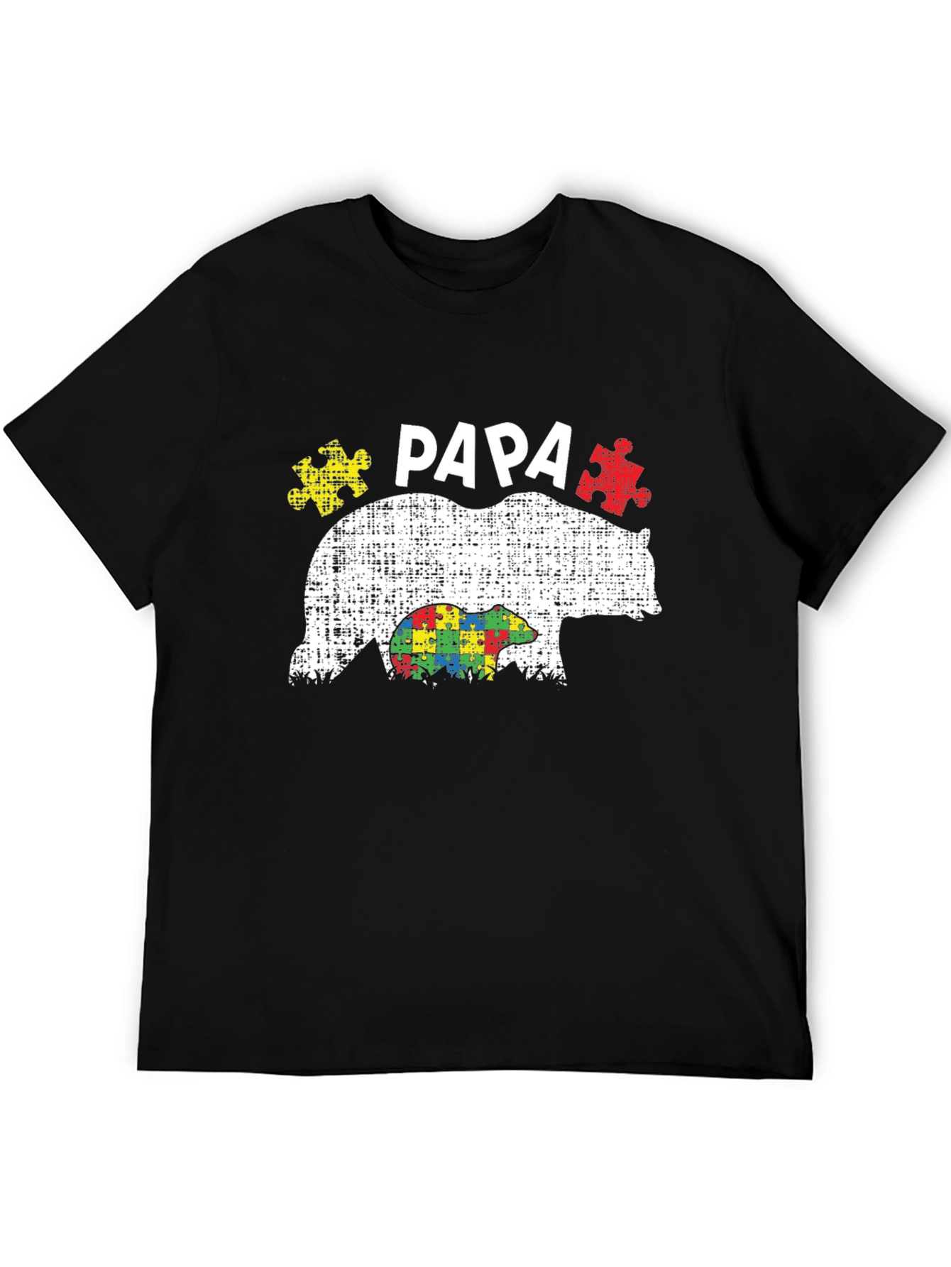 Black Papa Bear Autism Awareness T-Shirt view 5