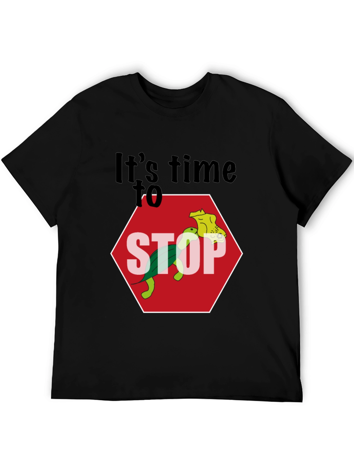 Black Humorous Turtle Stop Sign Graphic Tee view 5