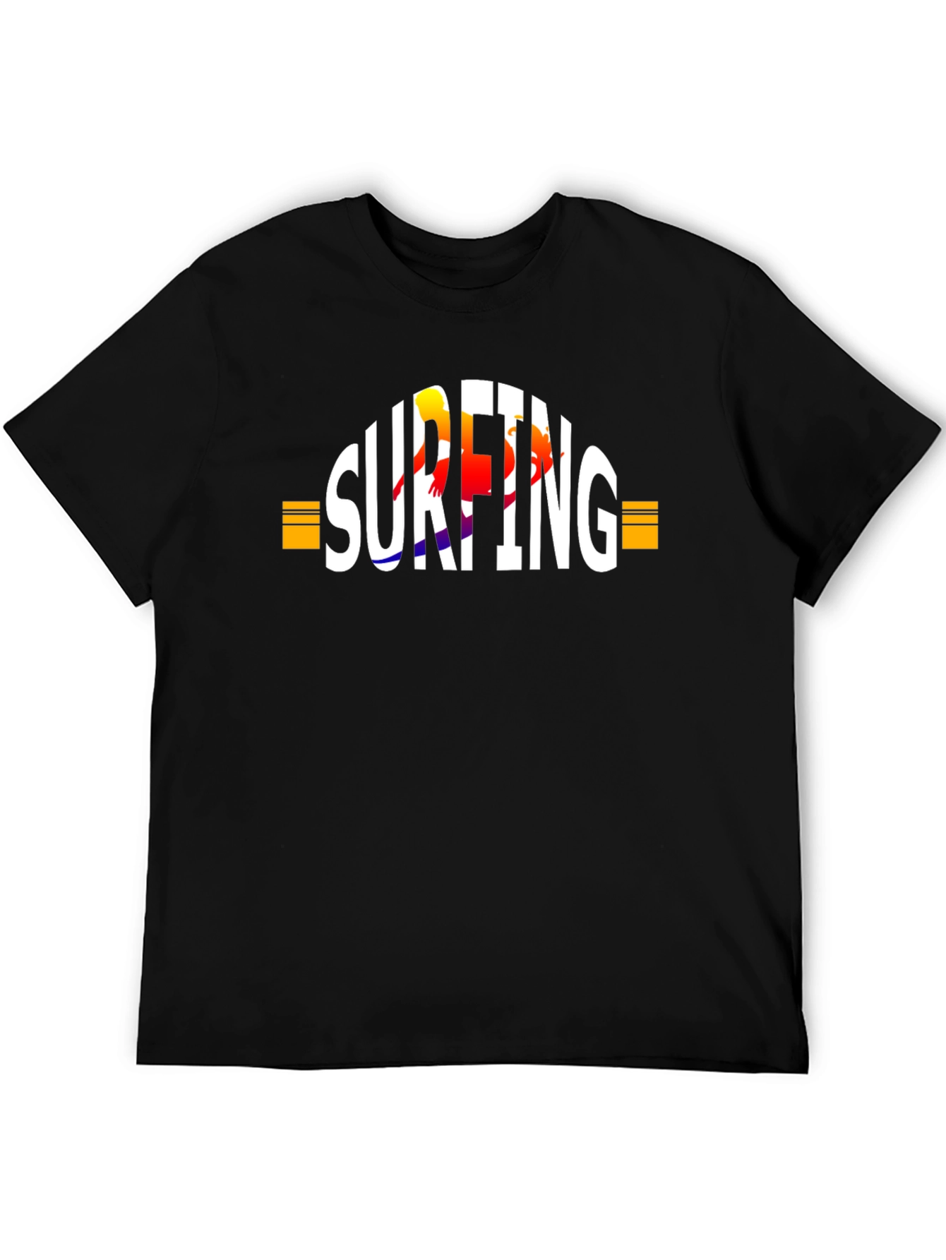Black Surfing Graphic T-Shirt - Black Cotton Tee view 5
