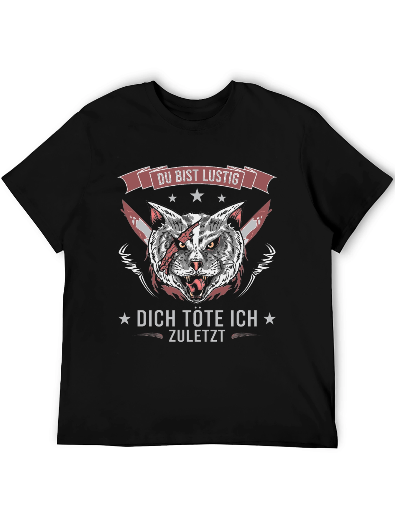Black Du Bist Lustig T-Shirt - Killer Cat Design view 5