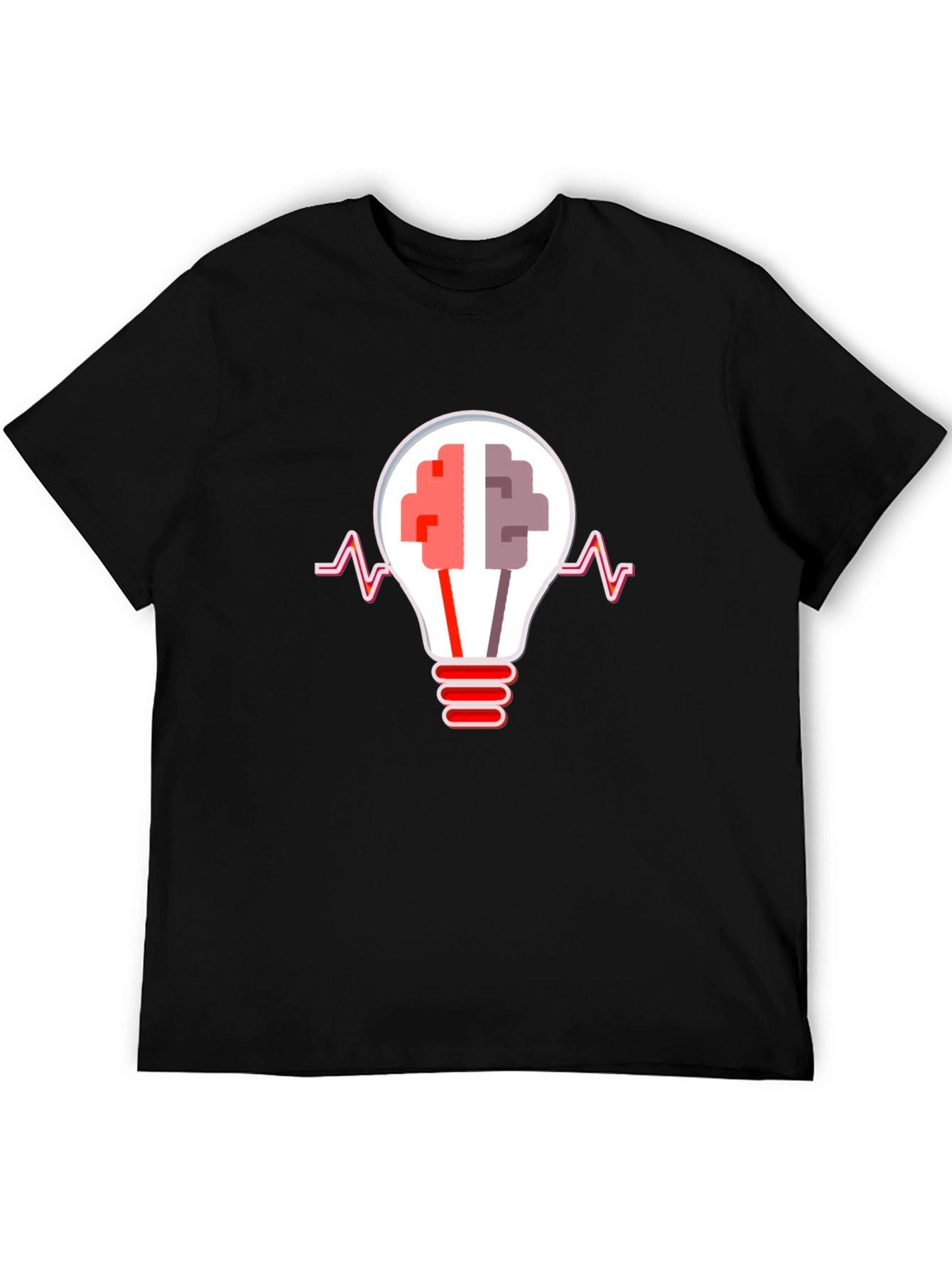 Black Brainstorm Tee: Lightbulb Brain Graphic T-Shirt view 5