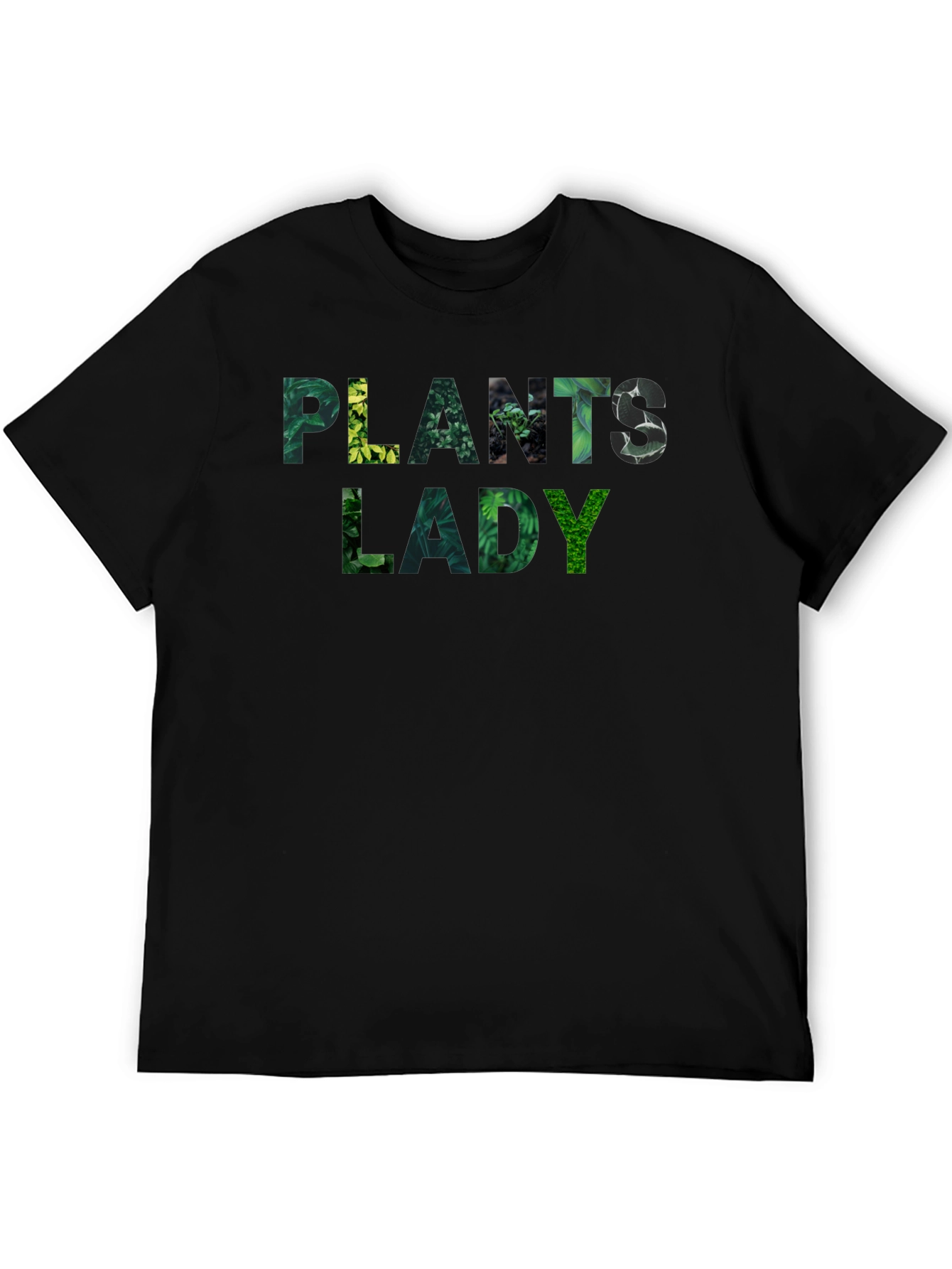 Black Plants Lady T-Shirt - Botanical Green Text view 5