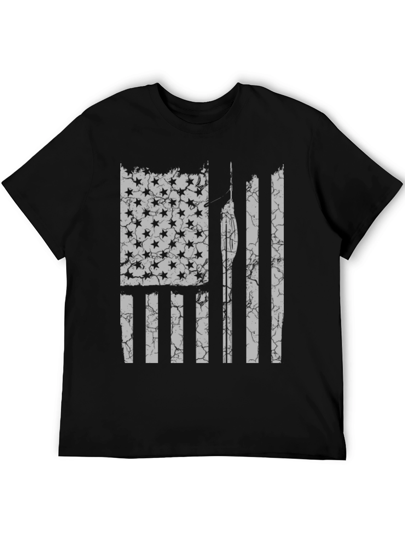 Black Distressed American Flag Spear Fishing T-Shirt view 5