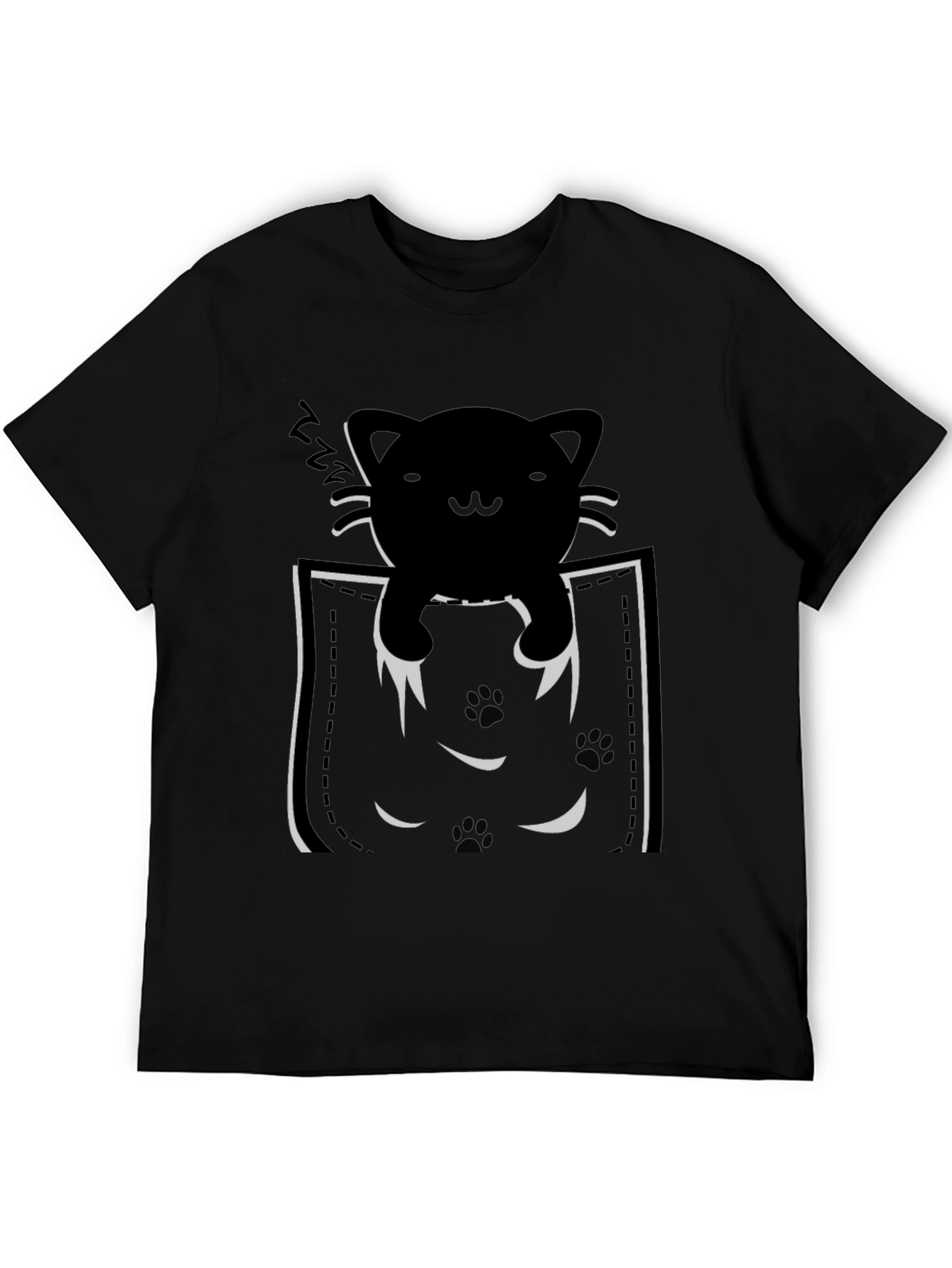 Black Pocket Cat T-Shirt - Black Kitten Tee view 5