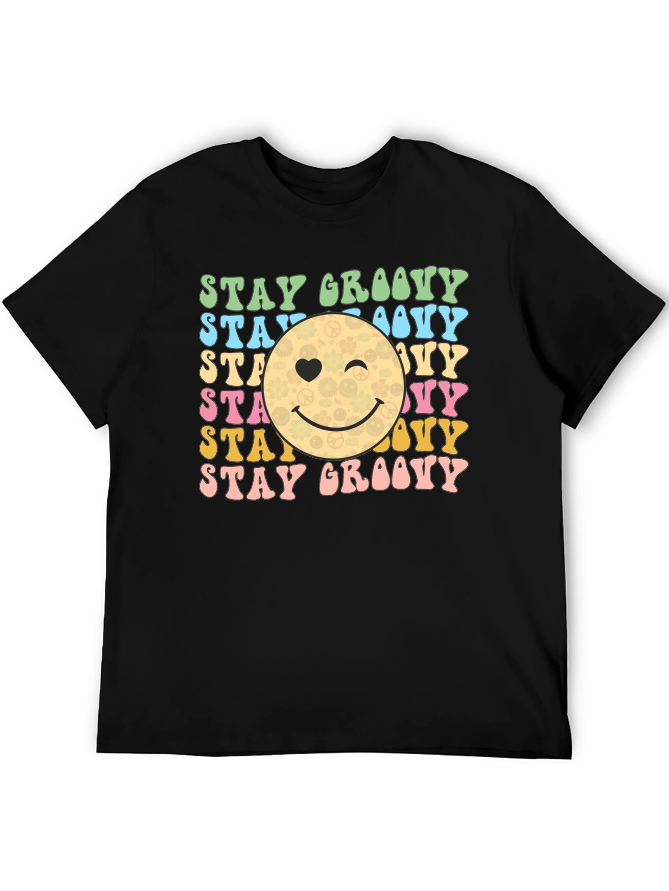Black Stay Groovy Retro Graphic T-Shirt view 5