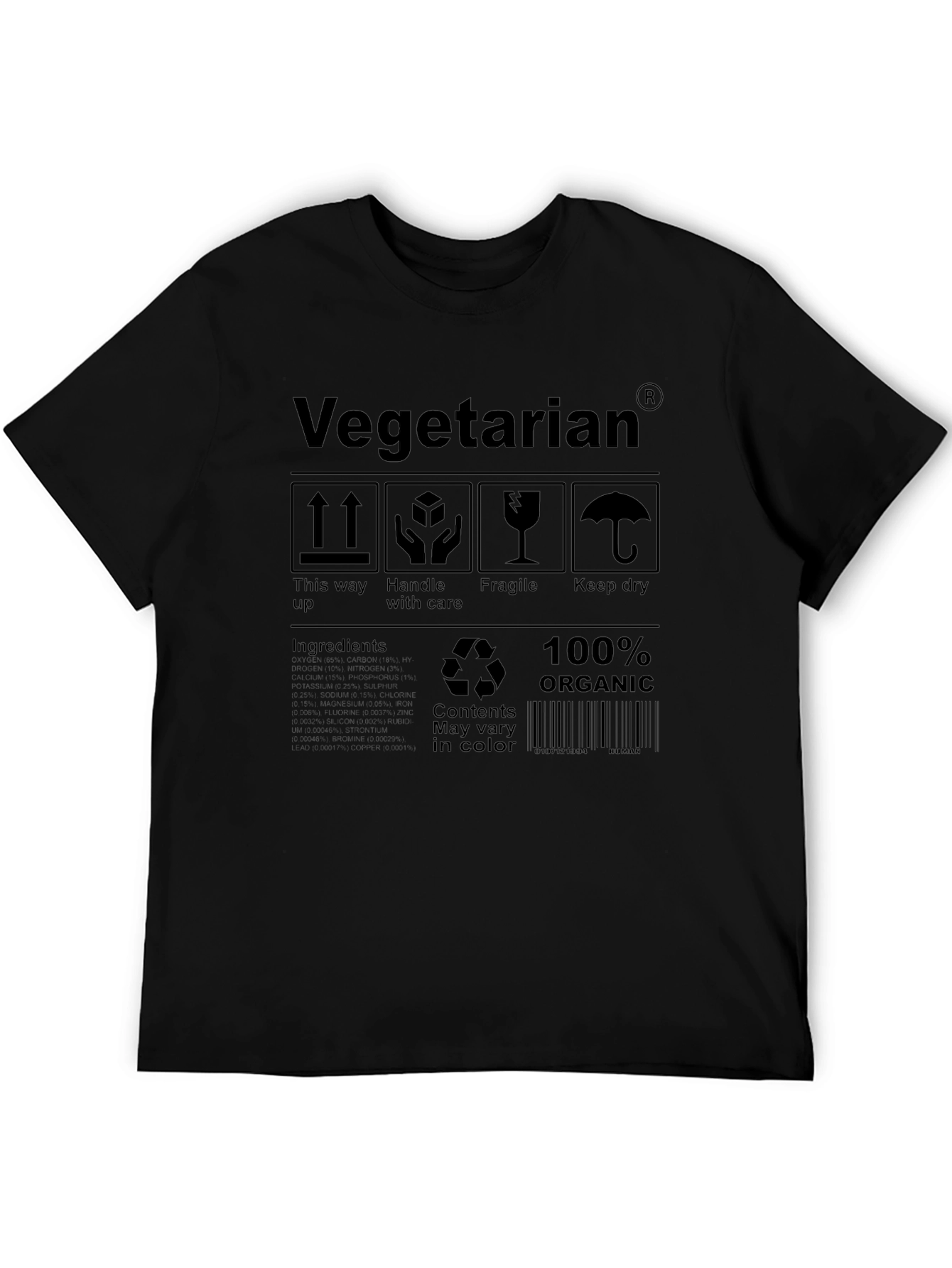 Black Vegetarian Organic Shipping Label T-Shirt view 5