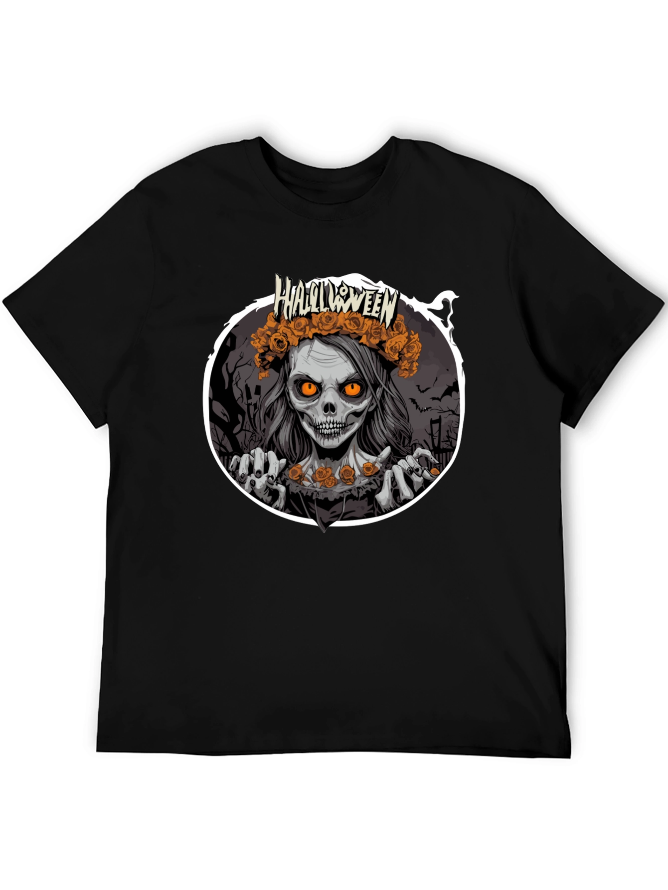 Black Halloween Zombie Woman Black T-Shirt view 5