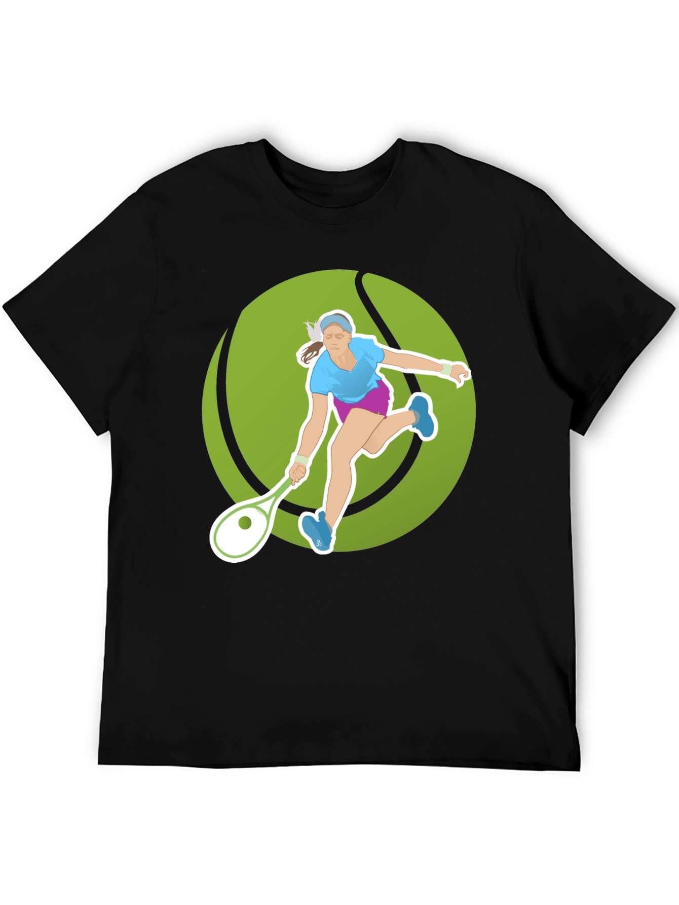 Black Tennis Player Graphic Tee - Black Cotton Blend view 5